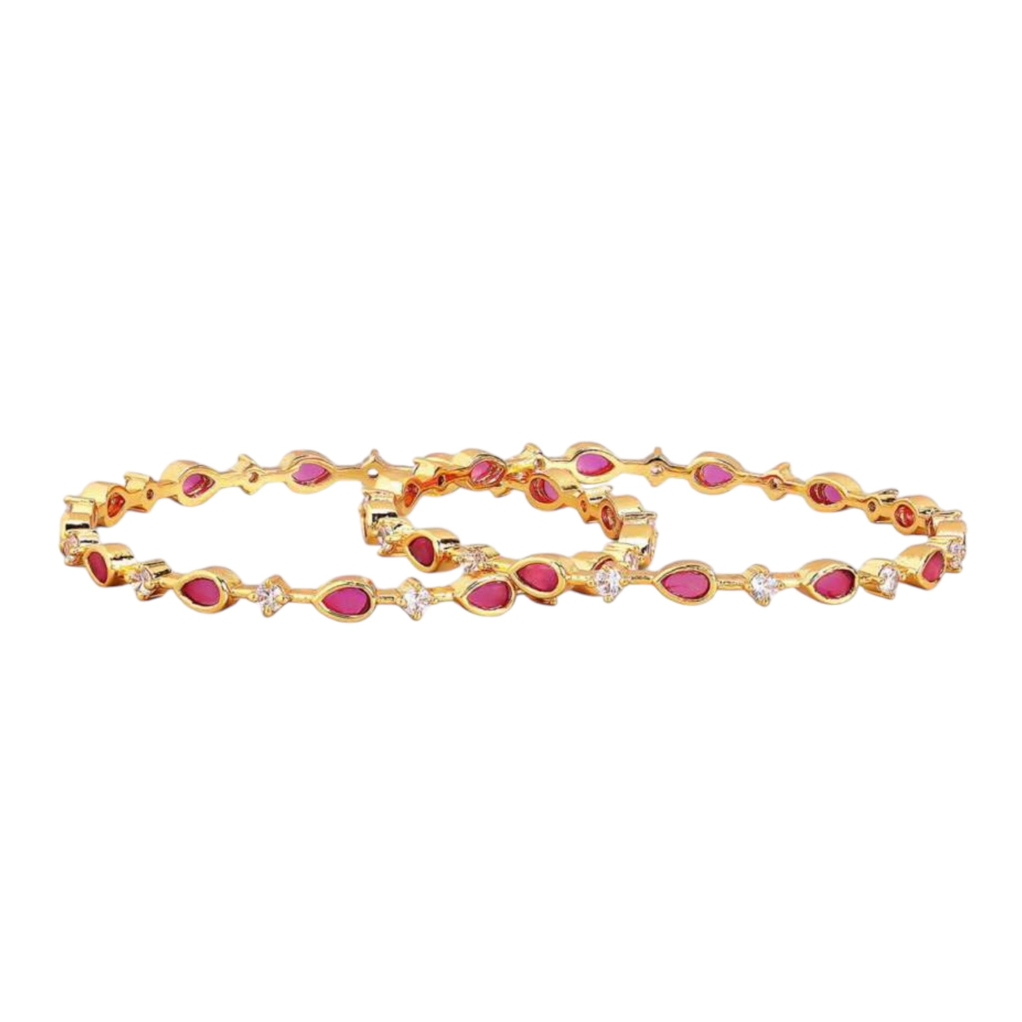 Lavish Giftz Gold Pink & White Stone Studded Handcrafted Bangles - Set Of 2