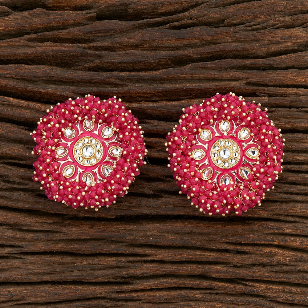 Lavish Giftz Gold Plated Indo Western Enamelled Meenakari Stud Earrings - Ruby Pink
