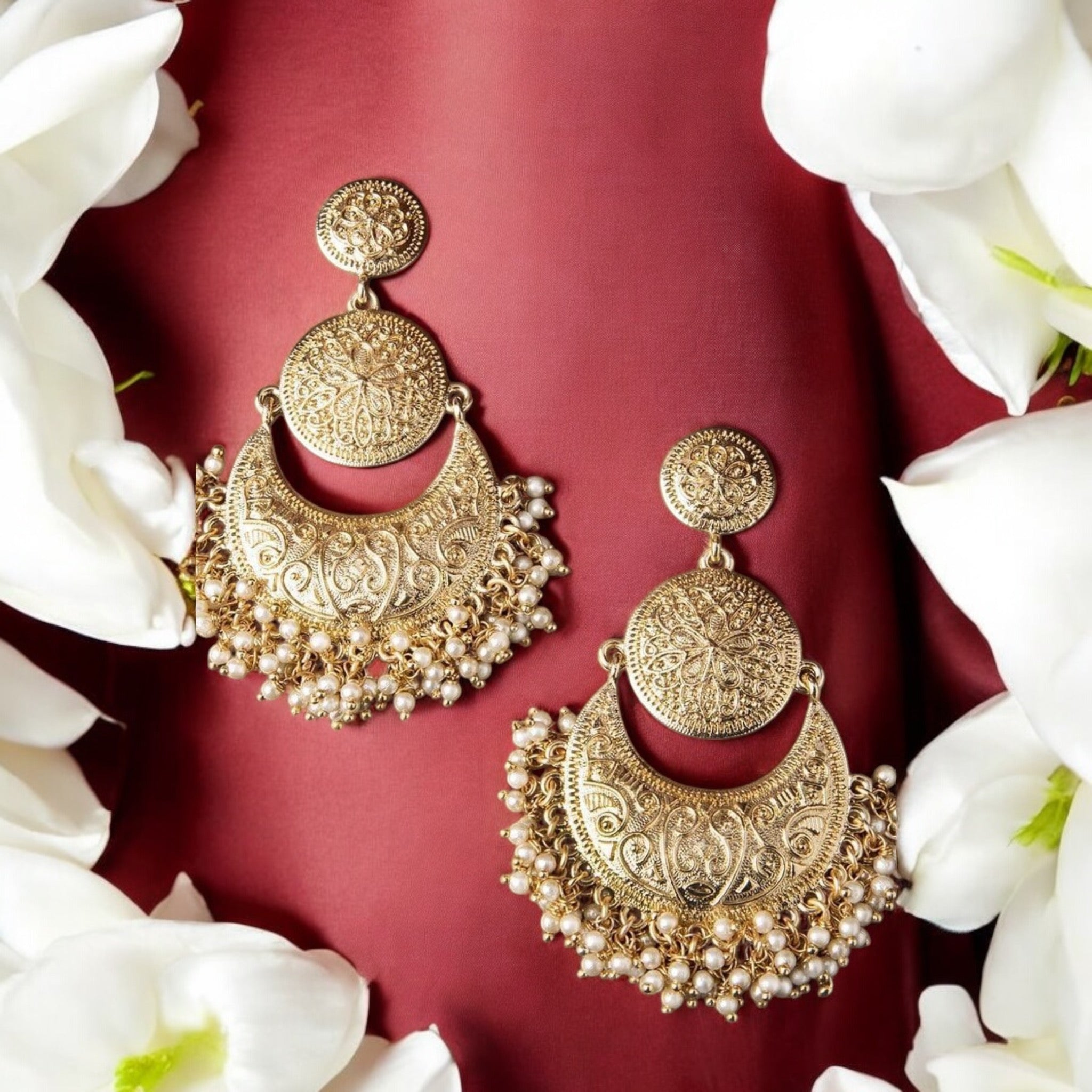 Lavish Giftz Gold Plated Pearl Contemporary Chandbali Earrings