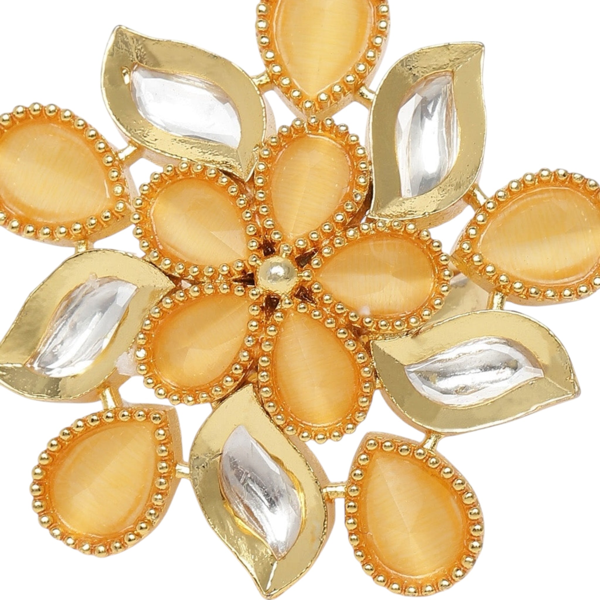Lavish Giftz Gold-Plated Adjustable Kundan Handcrafted Orange Statement Finger Ring
