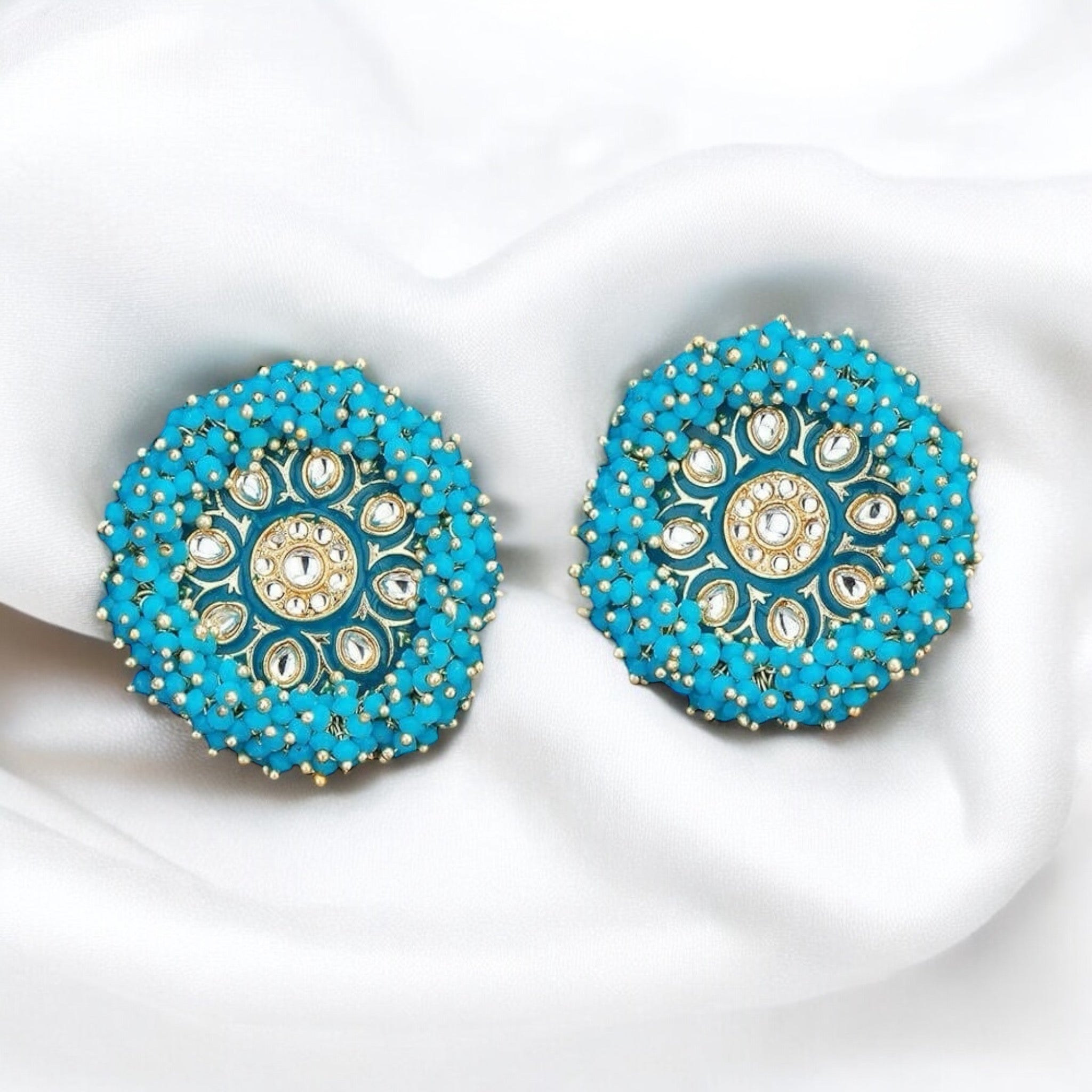 Lavish Giftz Gold Plated Indo Western Meenakari Stud Earrings - Aqua