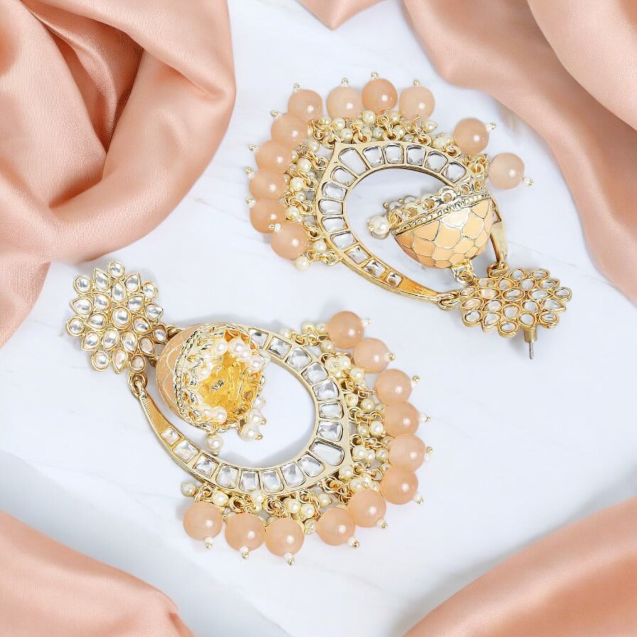 Lavish Giftz Gold Plated Dome Peach Chandbali Earrings