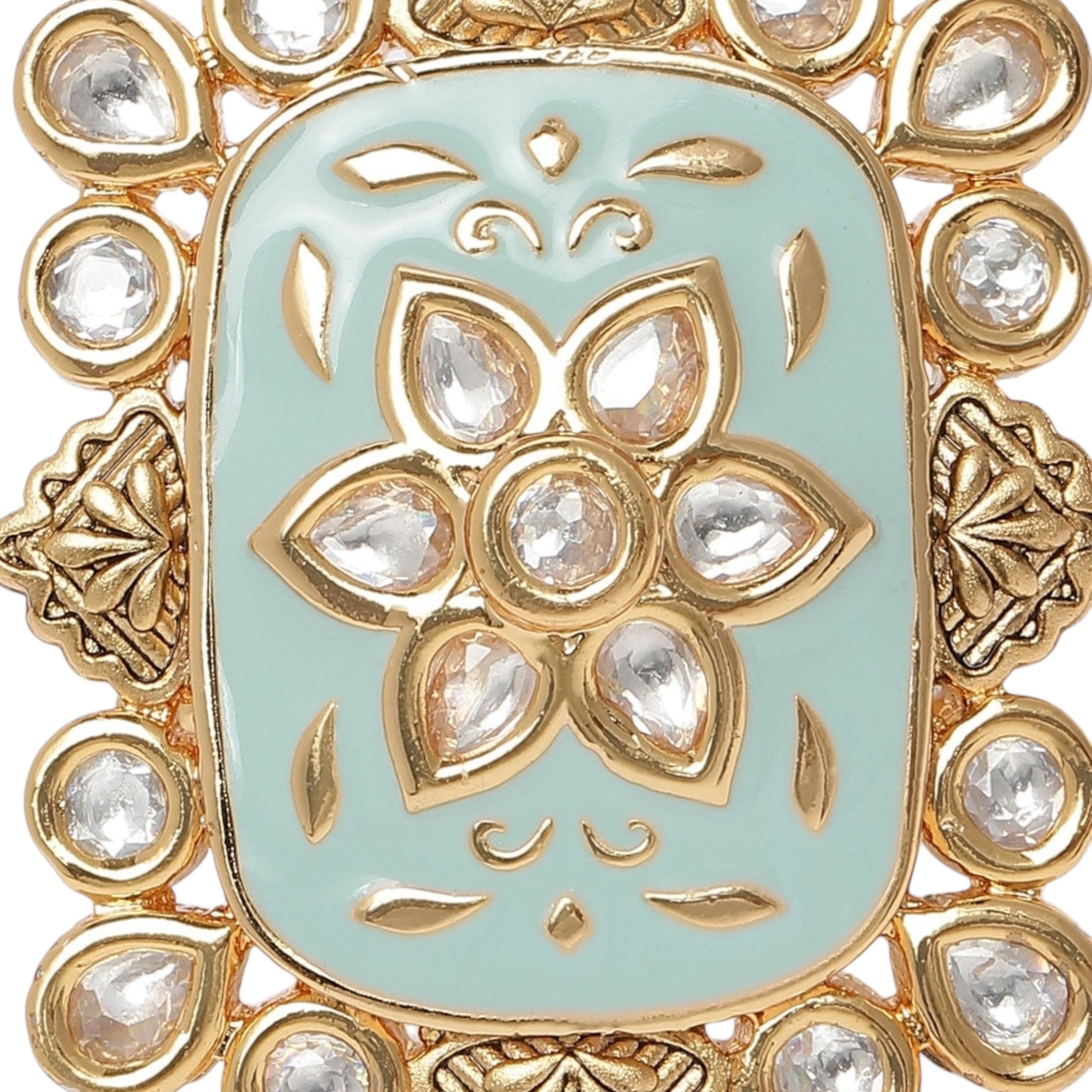 Lavish Giftz Gold-Plated Aqua Classic Kundan Stone Studded Handcrafted Finger Ring