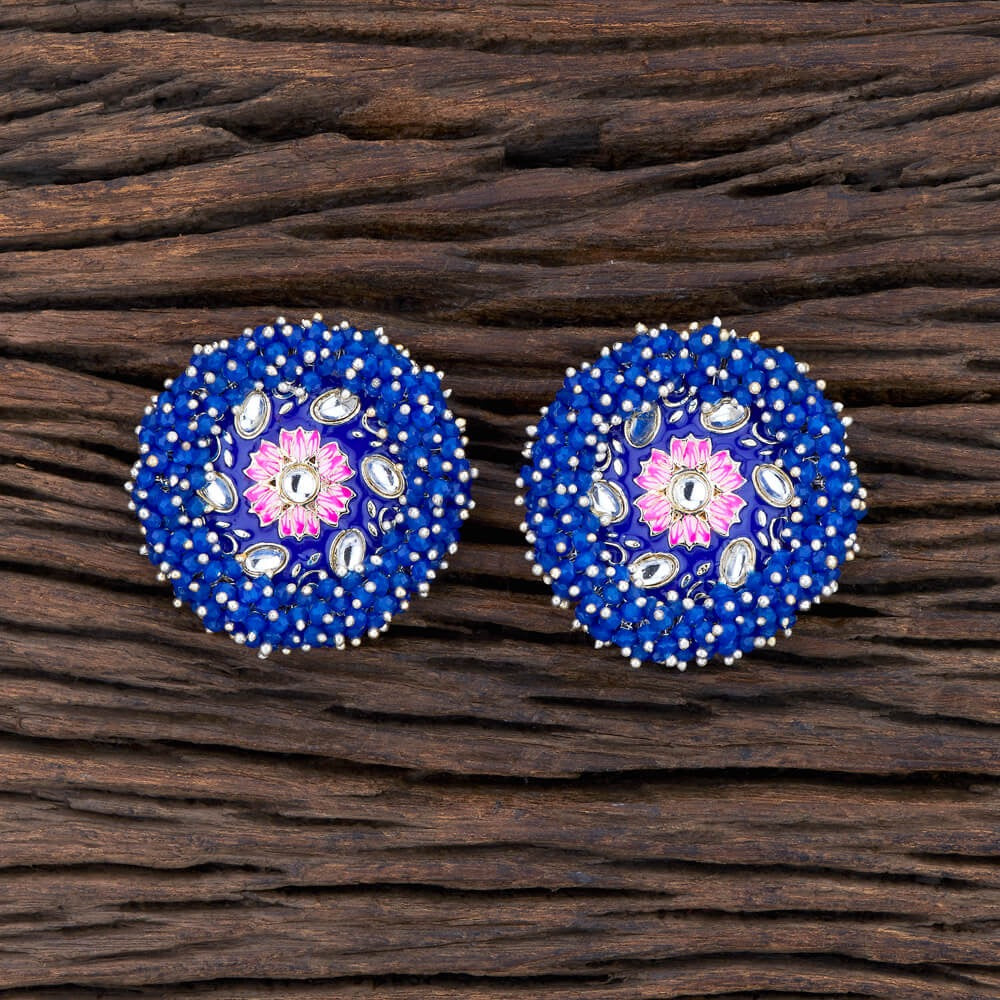 Lavish Giftz Gold Plated Indo Western Enamelled Meenakari Stud Earrings - Blue