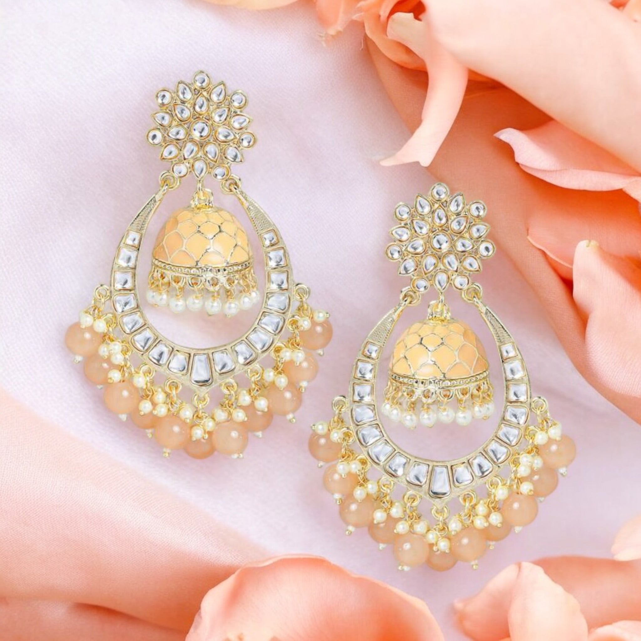 Lavish Giftz Gold Plated Dome Peach Chandbali Earrings