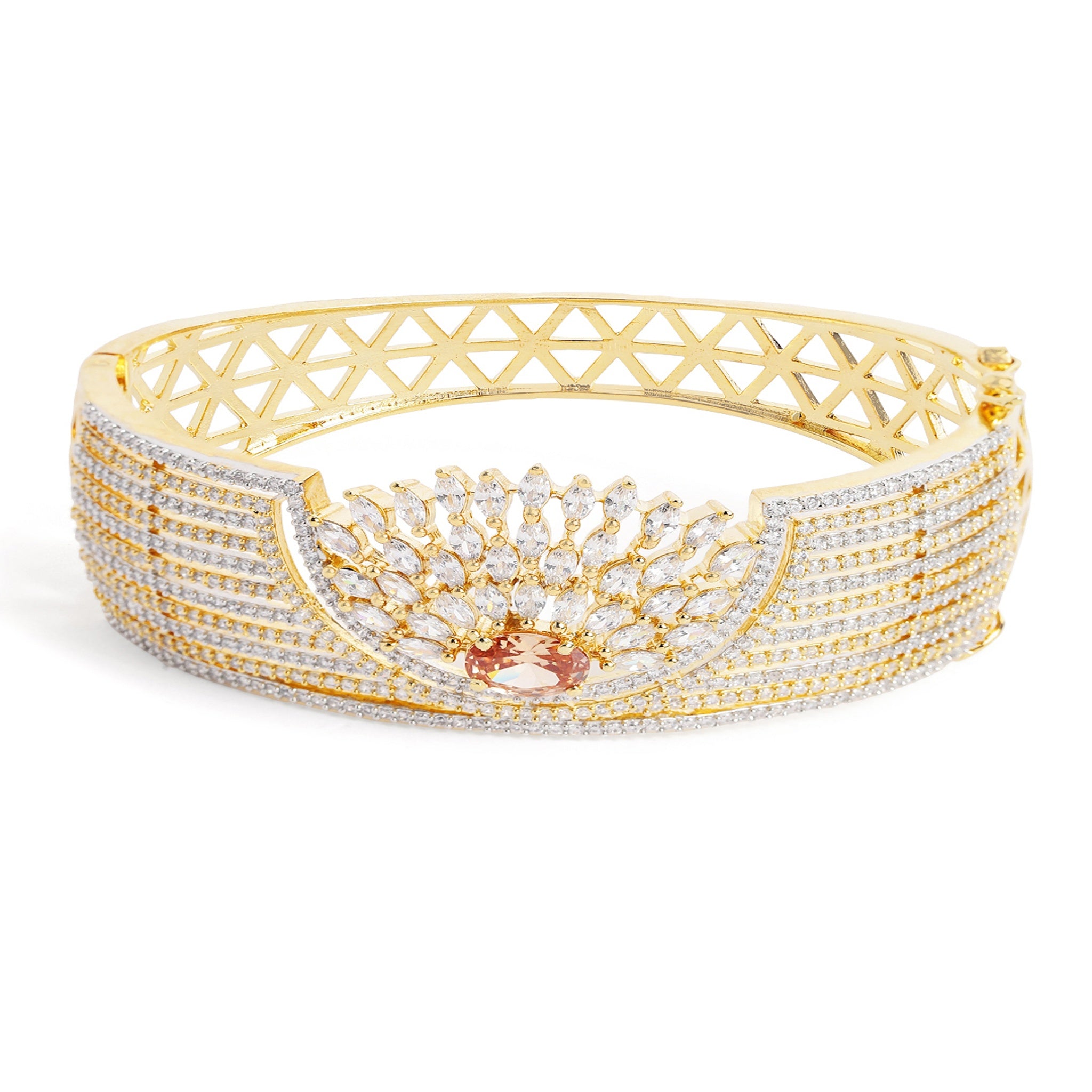 Women Cubic Zirconia Gold-Plated Kada Bracelet-LCT