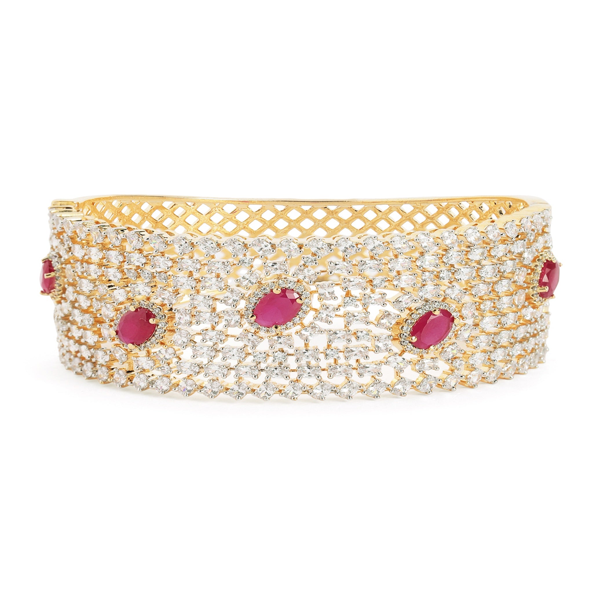Women Cubic Zirconia Gold-Plated Kada Bracelet-Ruby