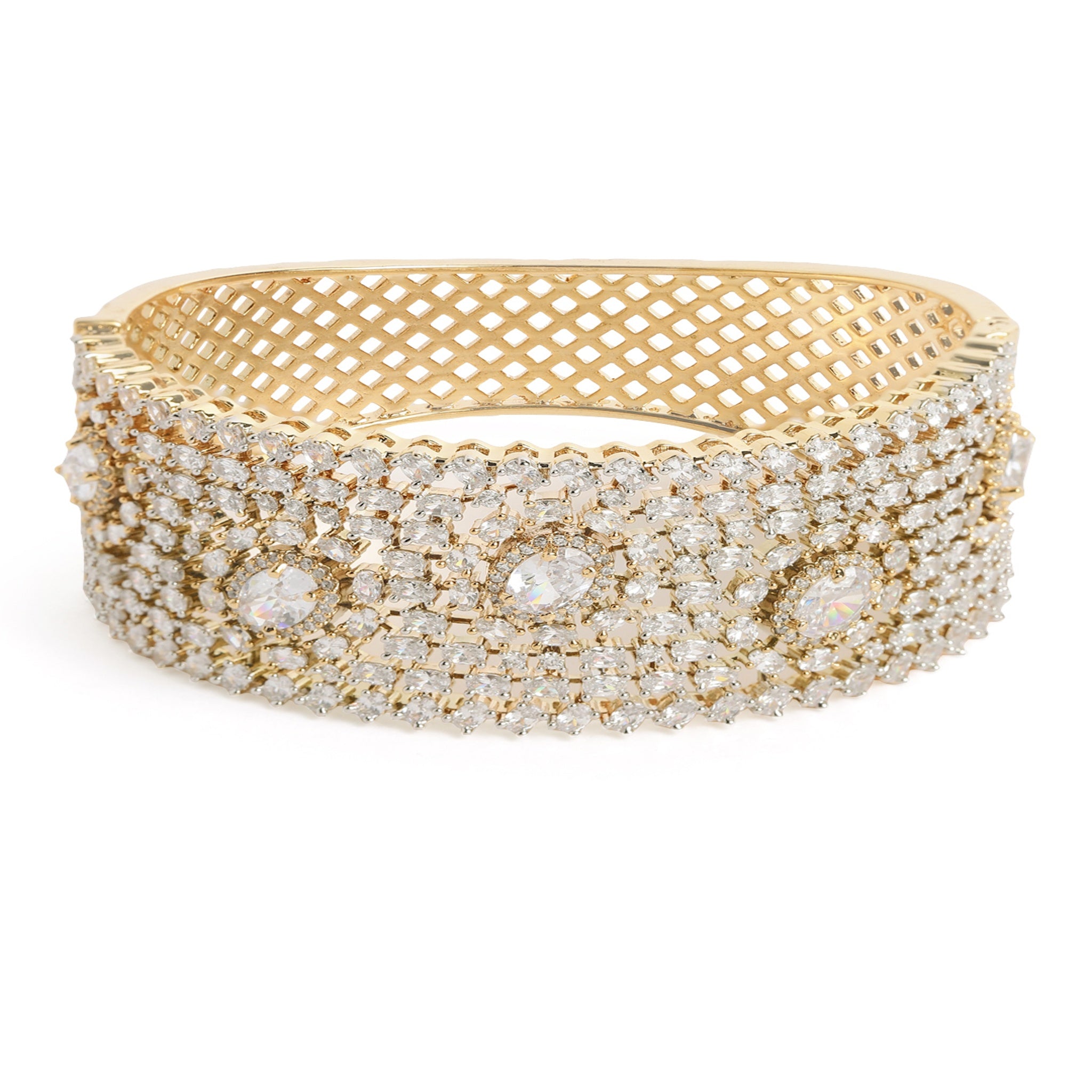 Women Cubic Zirconia Gold-Plated Kada Bracelet-White