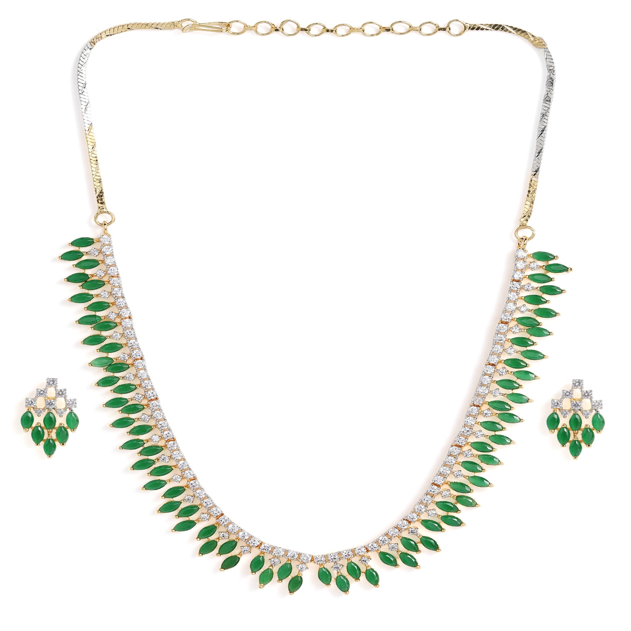 Gold Plated Green AD-Studded Jewellery Set