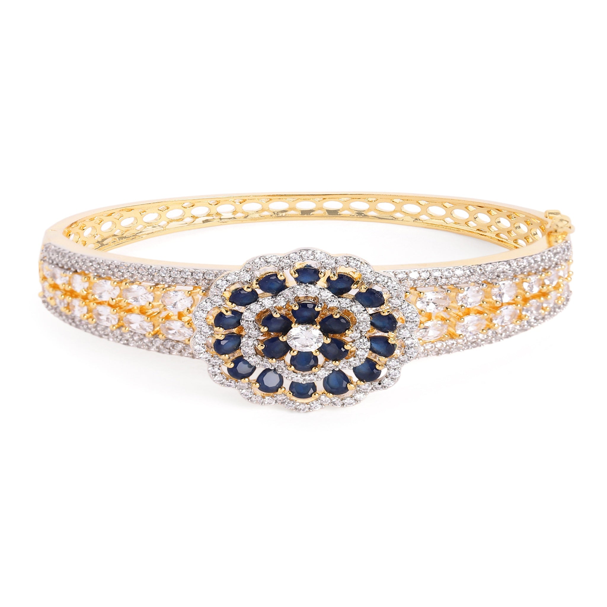 Women Cubic Zirconia Gold-Plated Kada Bracelet-Blue