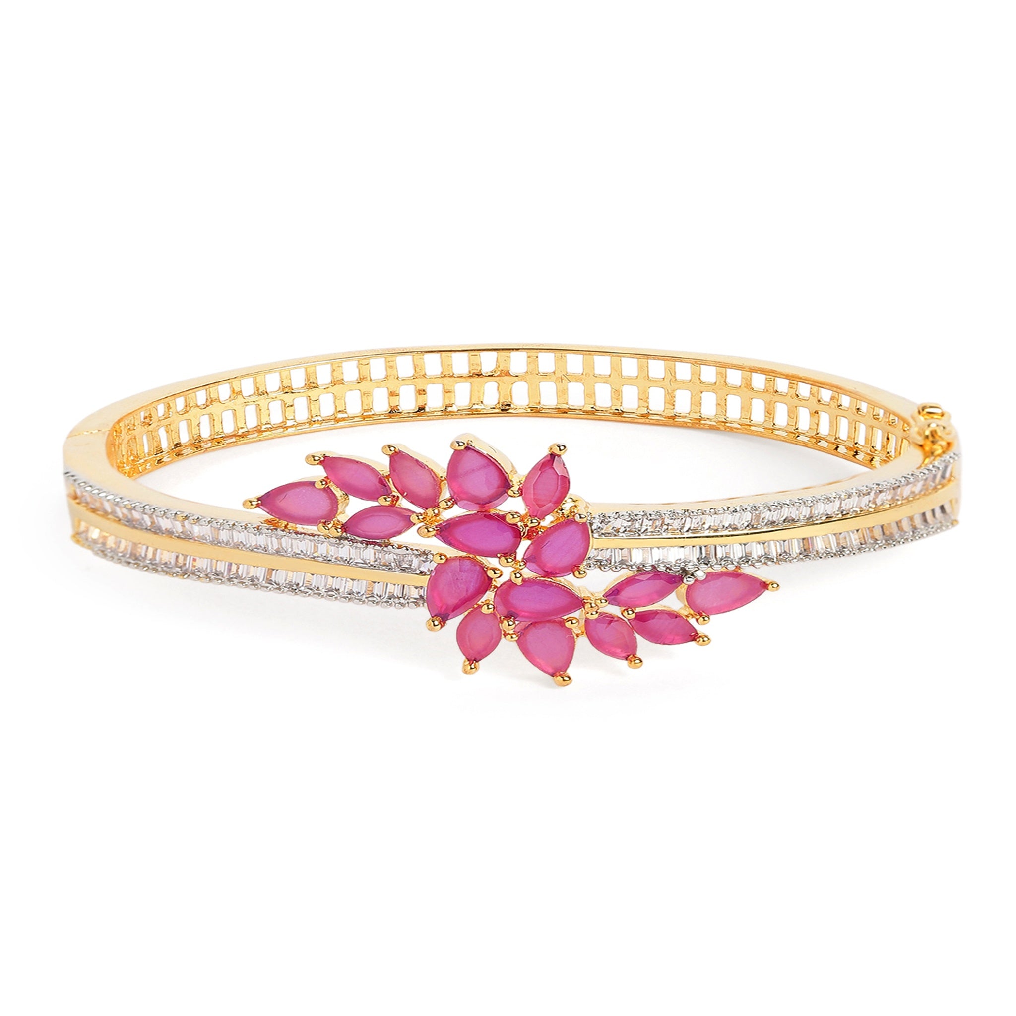 Women Cubic Zirconia Gold-Plated Kada Bracelet-Ruby