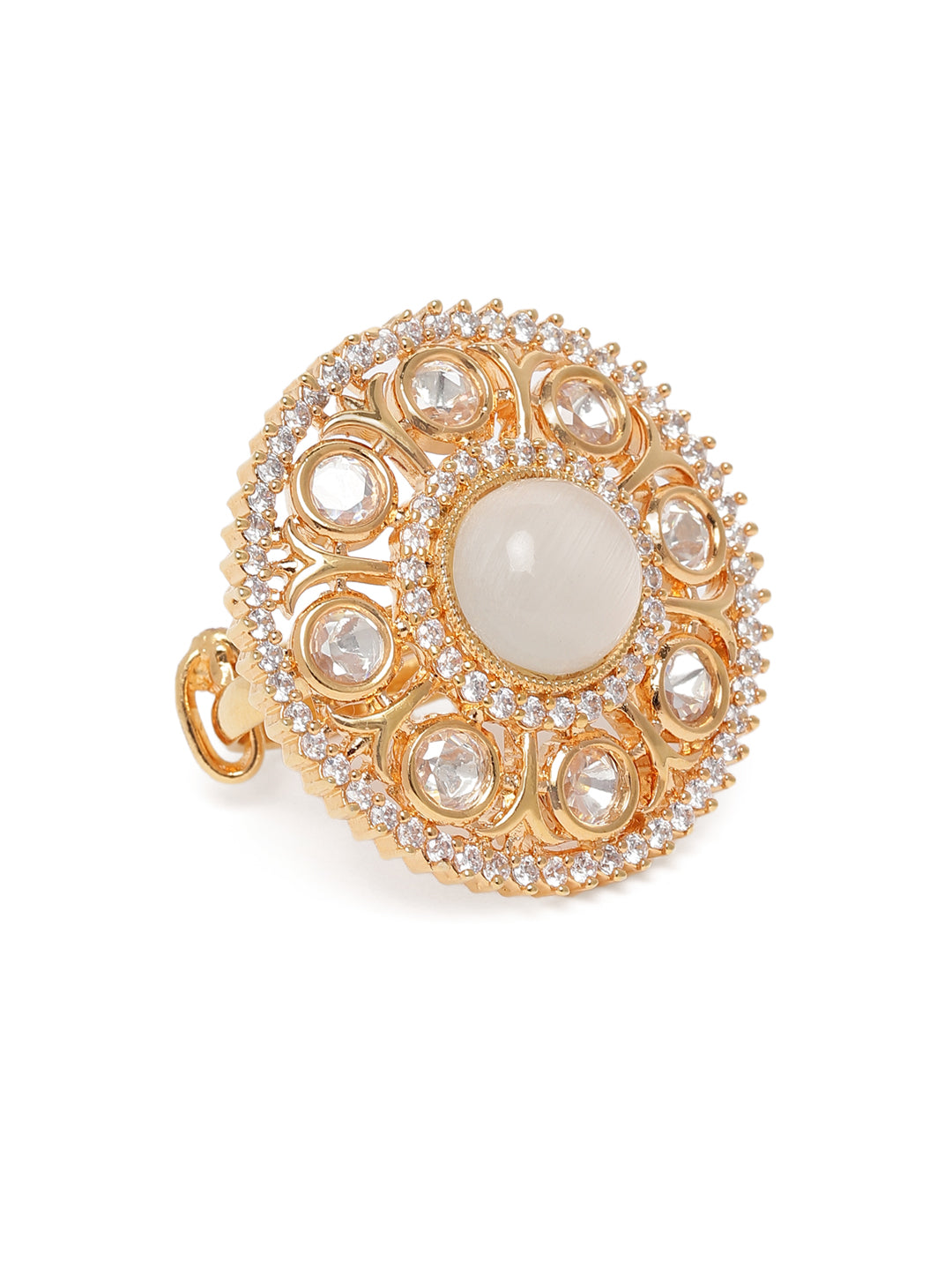 Lavish Giftz Gold-Plated Classic Kundan Adjustable Kundan Stone Studded Handcrafted Finger Ring