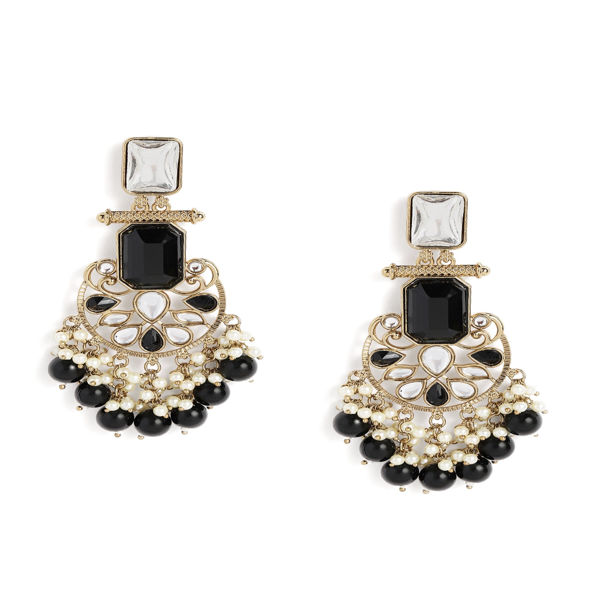 Gold Plated Black Chandbali Earrings