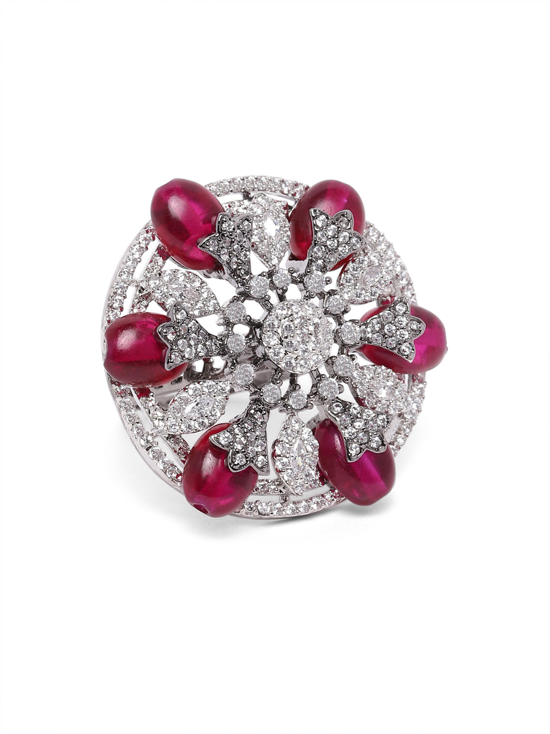 Lavish Giftz Adjustable Cubic Zirconia Rani Statement Ring With Black Plating