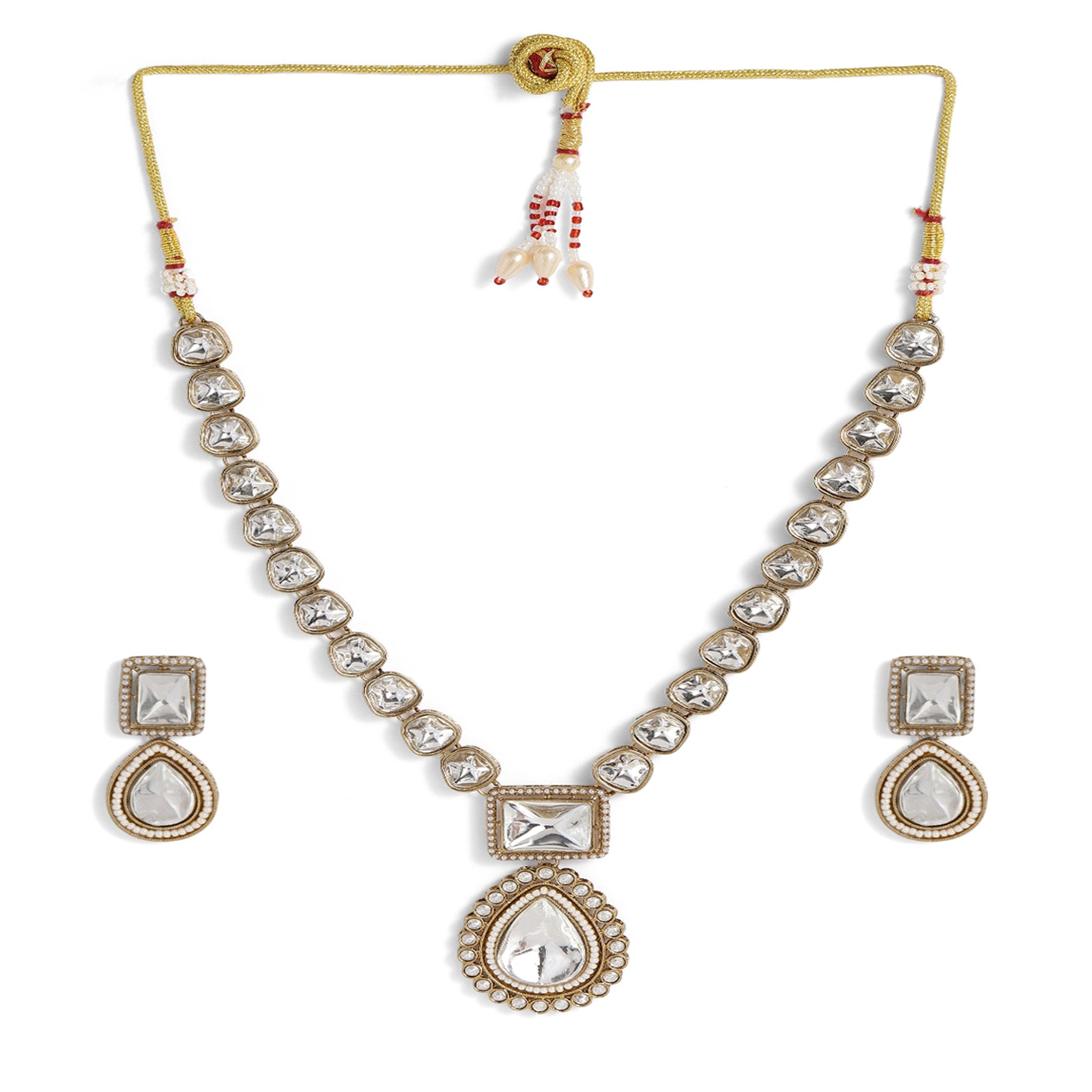 White Necklace Set With Antique Finish