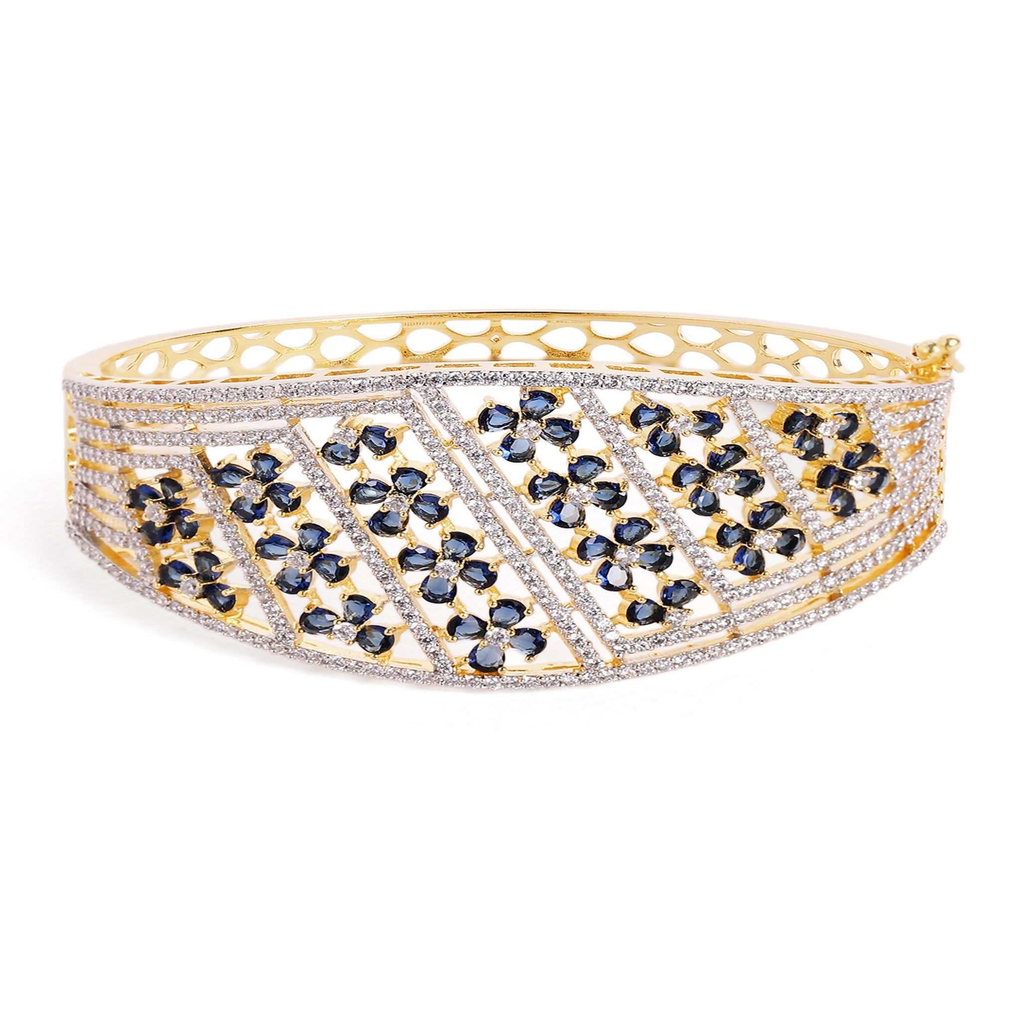 Women Cubic Zirconia Gold-Plated Kada Bracelet Blue-Blue