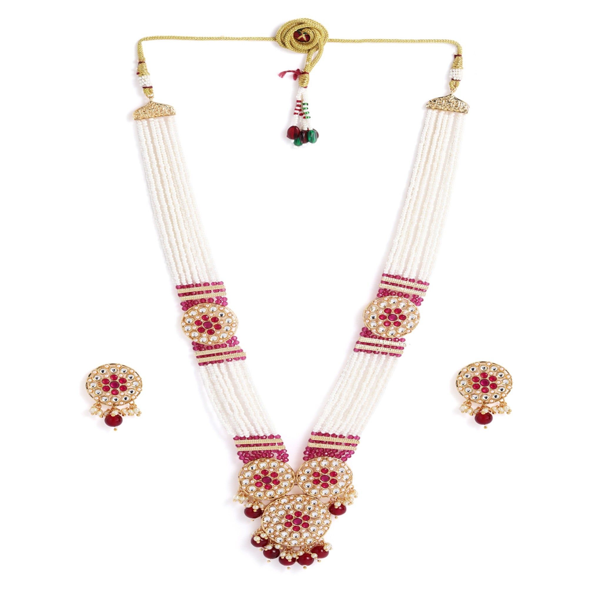 Gold Plated White Ruby Beaded Mala Necklace Set