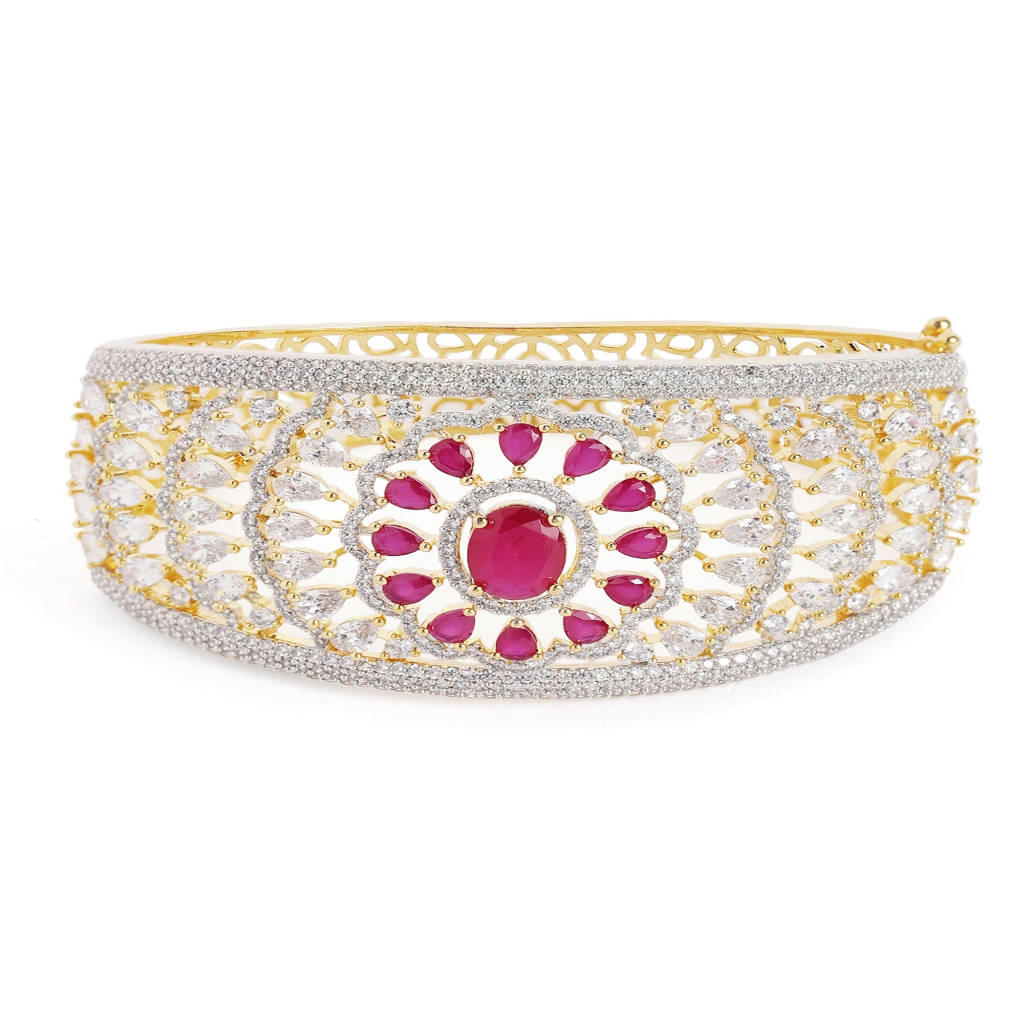 Women Cubic Zirconia Gold-Plated Kada Bracelet-Ruby