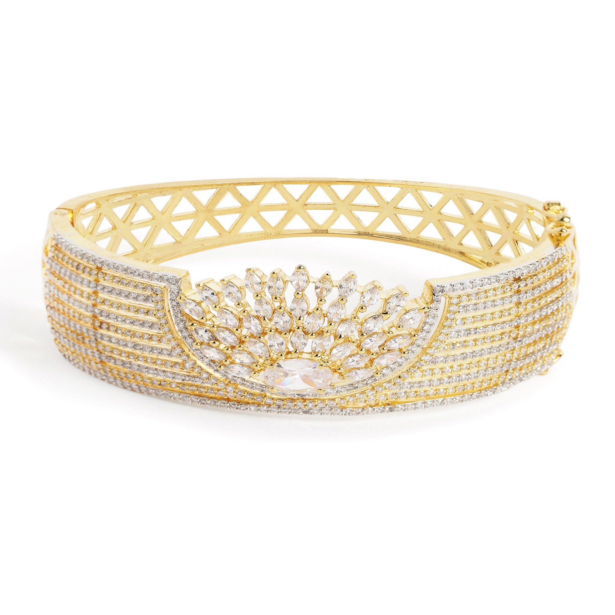 Women Cubic Zirconia Gold-Plated Kada Bracelet-White