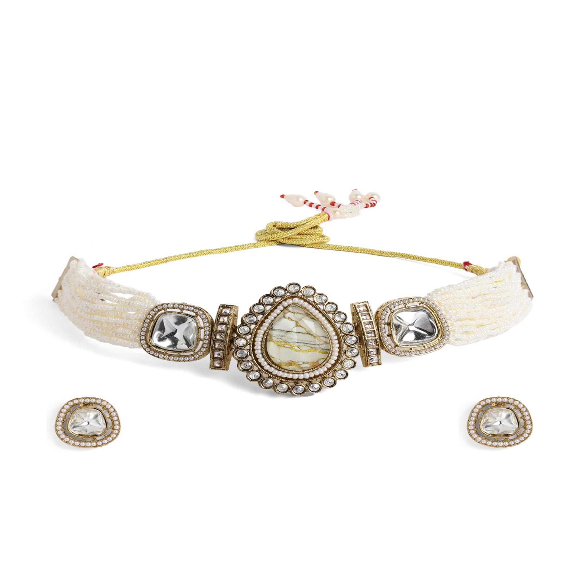 Antique Pearl Beaded White Choker Necklace Set