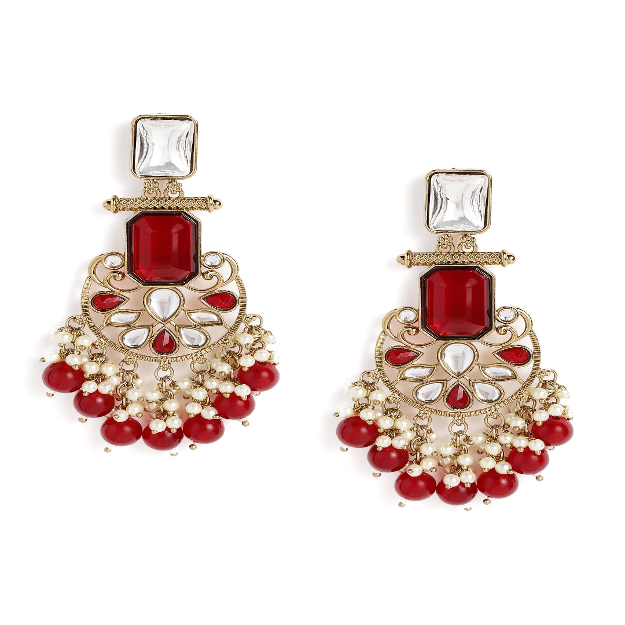 Gold Plated Maroon Chandbali Earrings