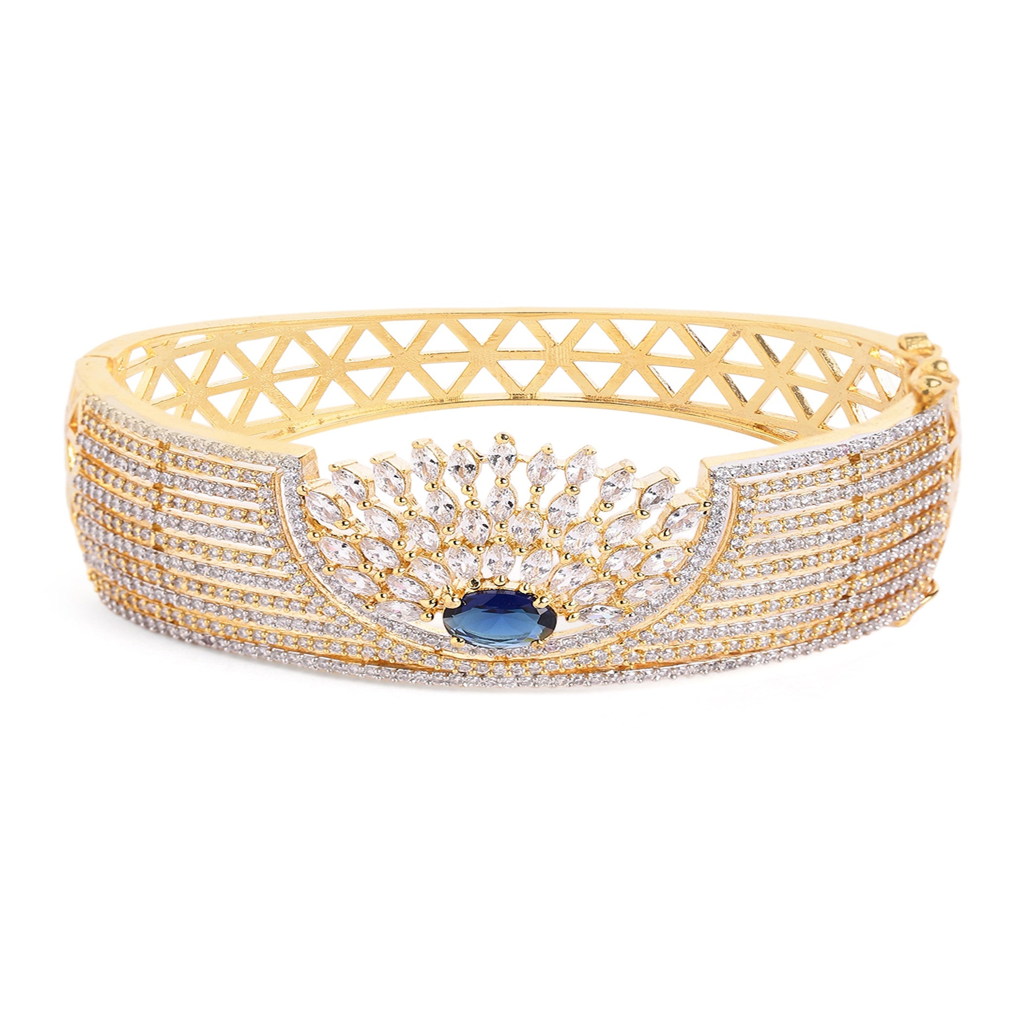 Women Cubic Zirconia Gold-Plated Kada Bracelet-Blue