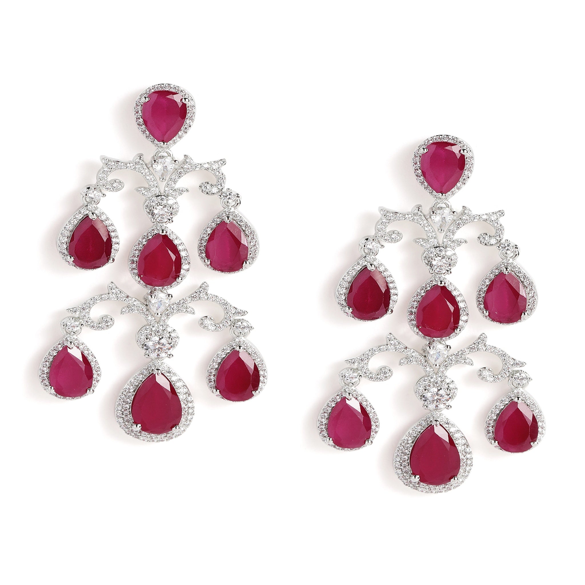 Silver-Toned American Diamonds long Earrings