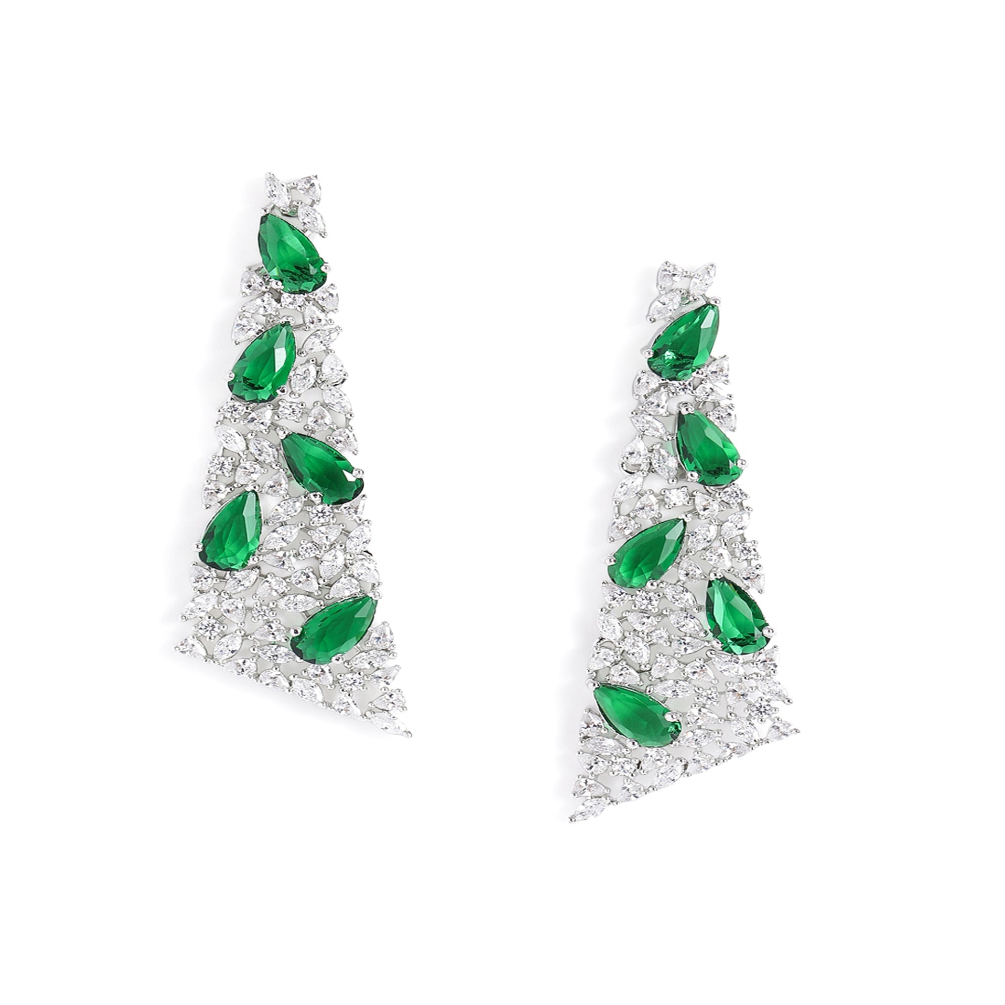 Silver-Toned American Diamonds Green Drop Earrings