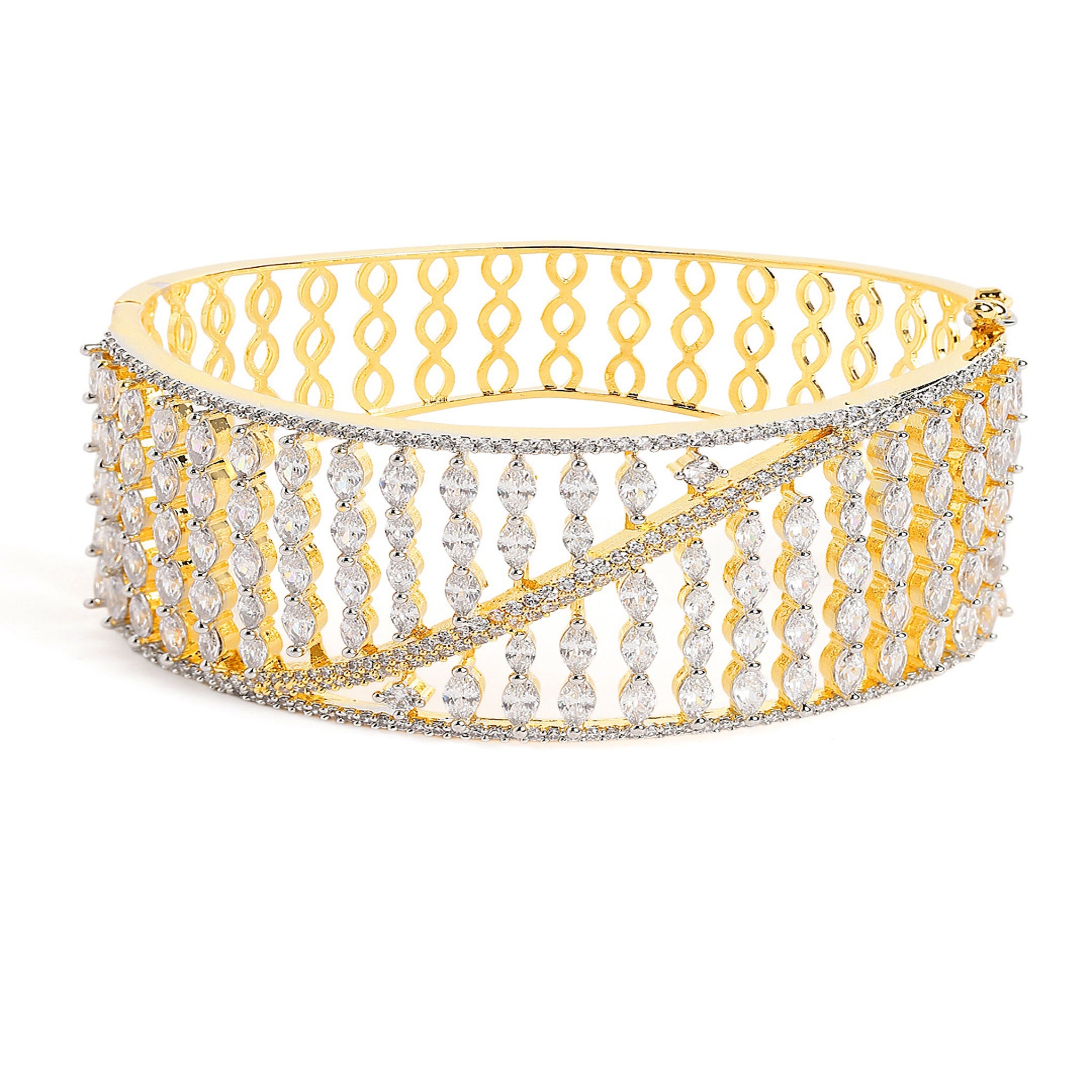 Women Cubic Zirconia Gold-Plated Kada Bracelet-2Tone