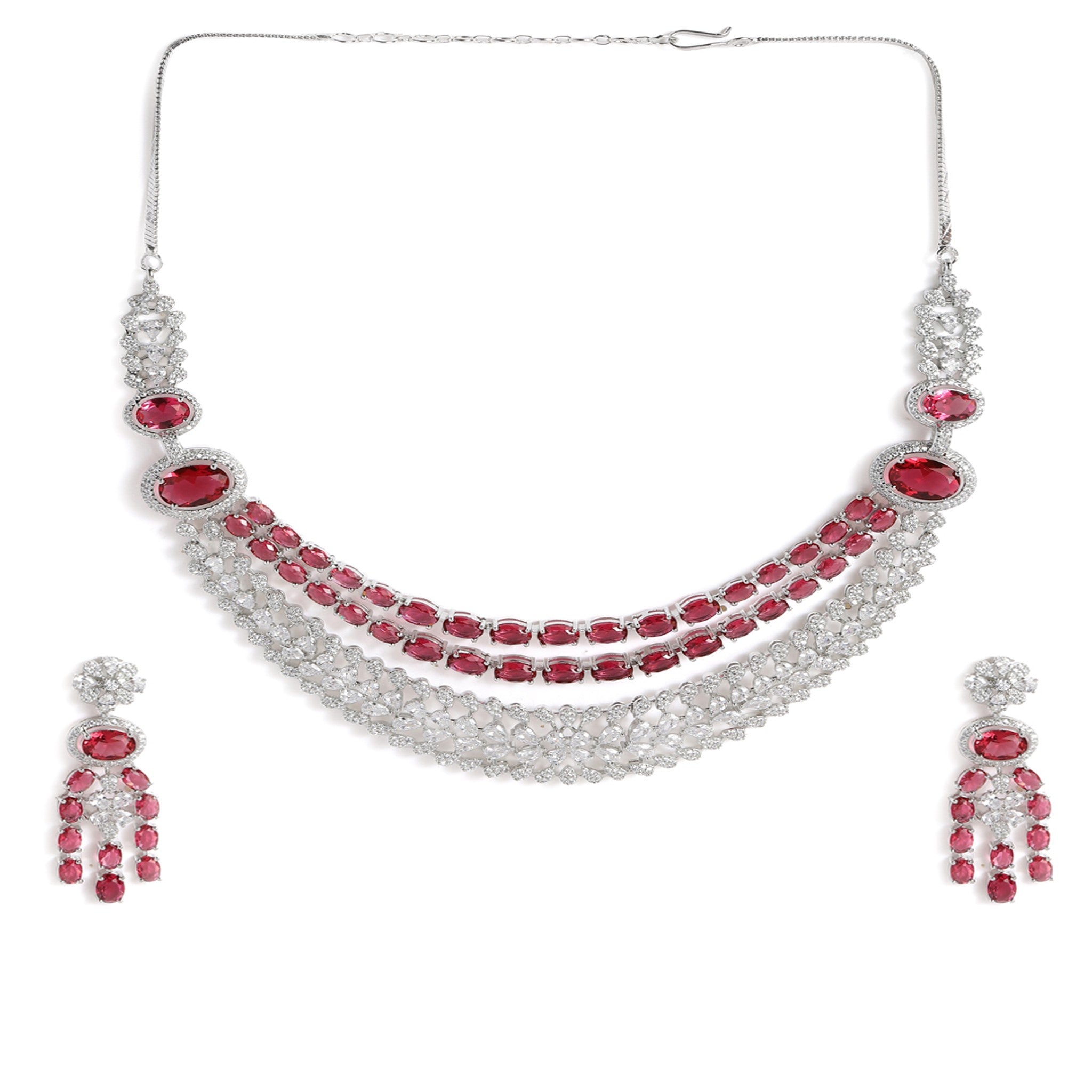 Rhodium-Plated Silver-Toned & Rani AD-Studded Jewellery Set