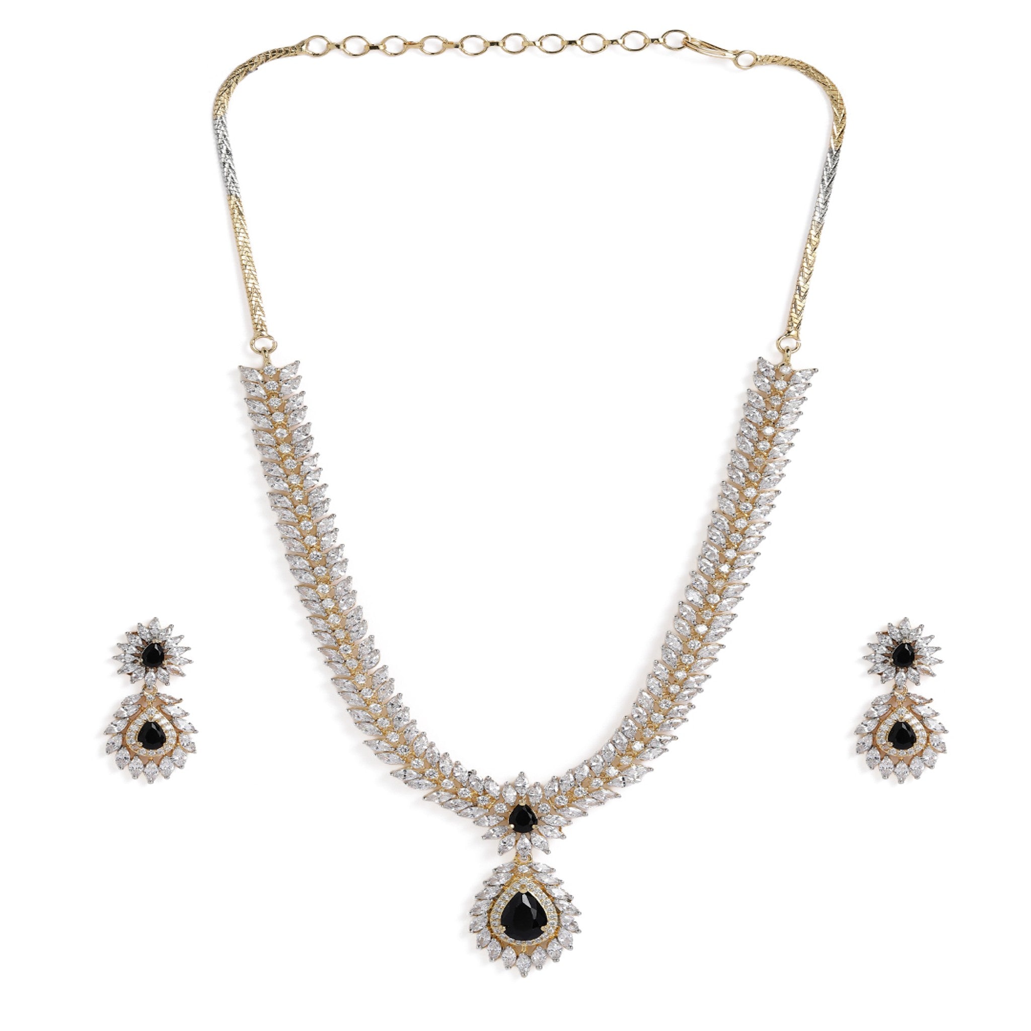 Gold Plated Black AD-Studded Jewellery Set