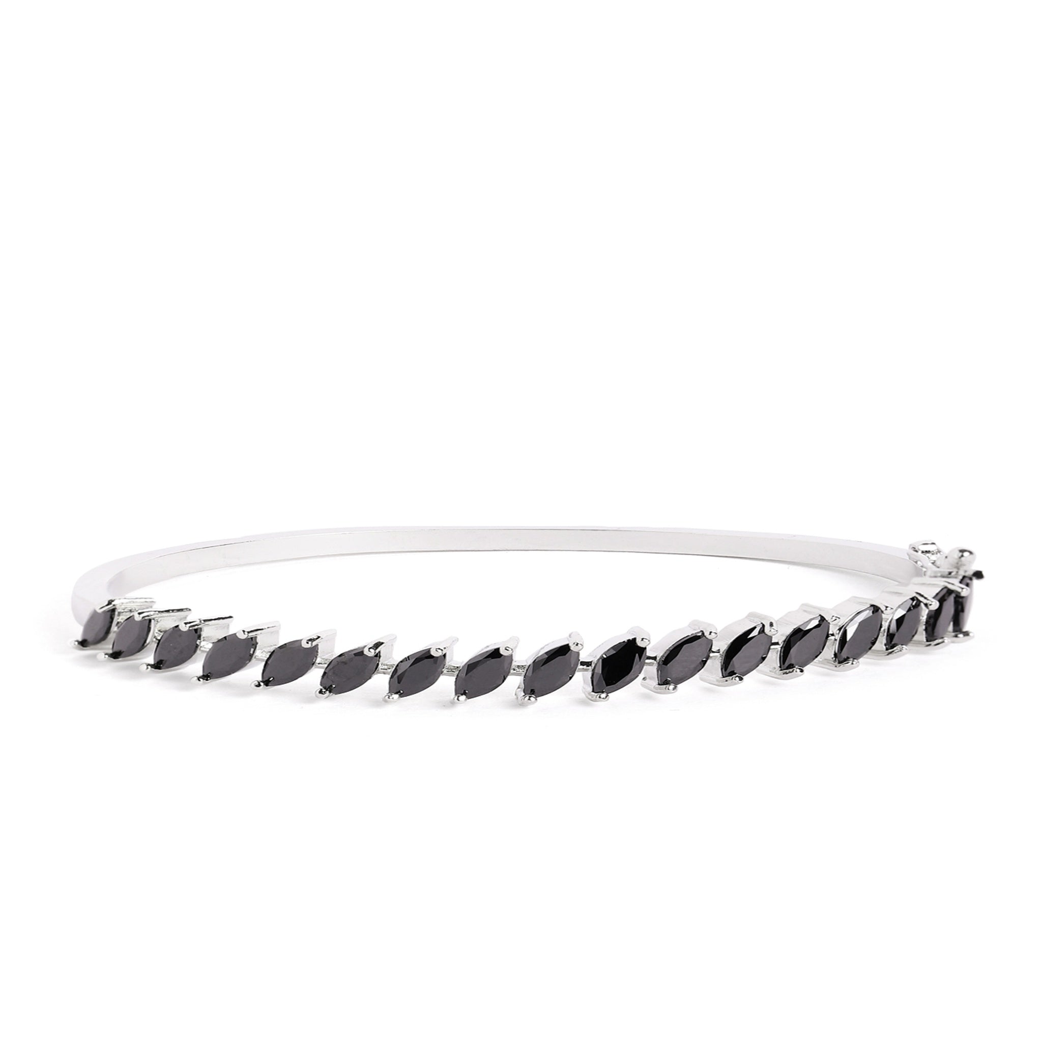 Women Cubic Zirconia Rhodium-Plated Kada Bracelet-Black