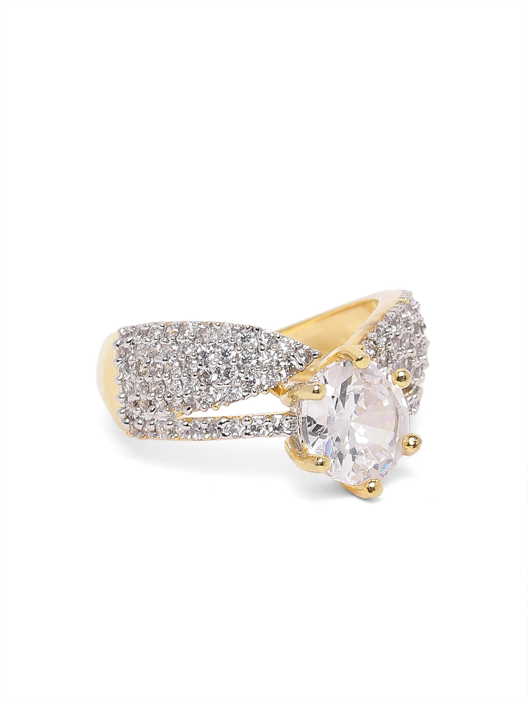 Lavish Giftz Sparkling American Diamond Adjustable Ring with Two-Tone Rhodium Plating