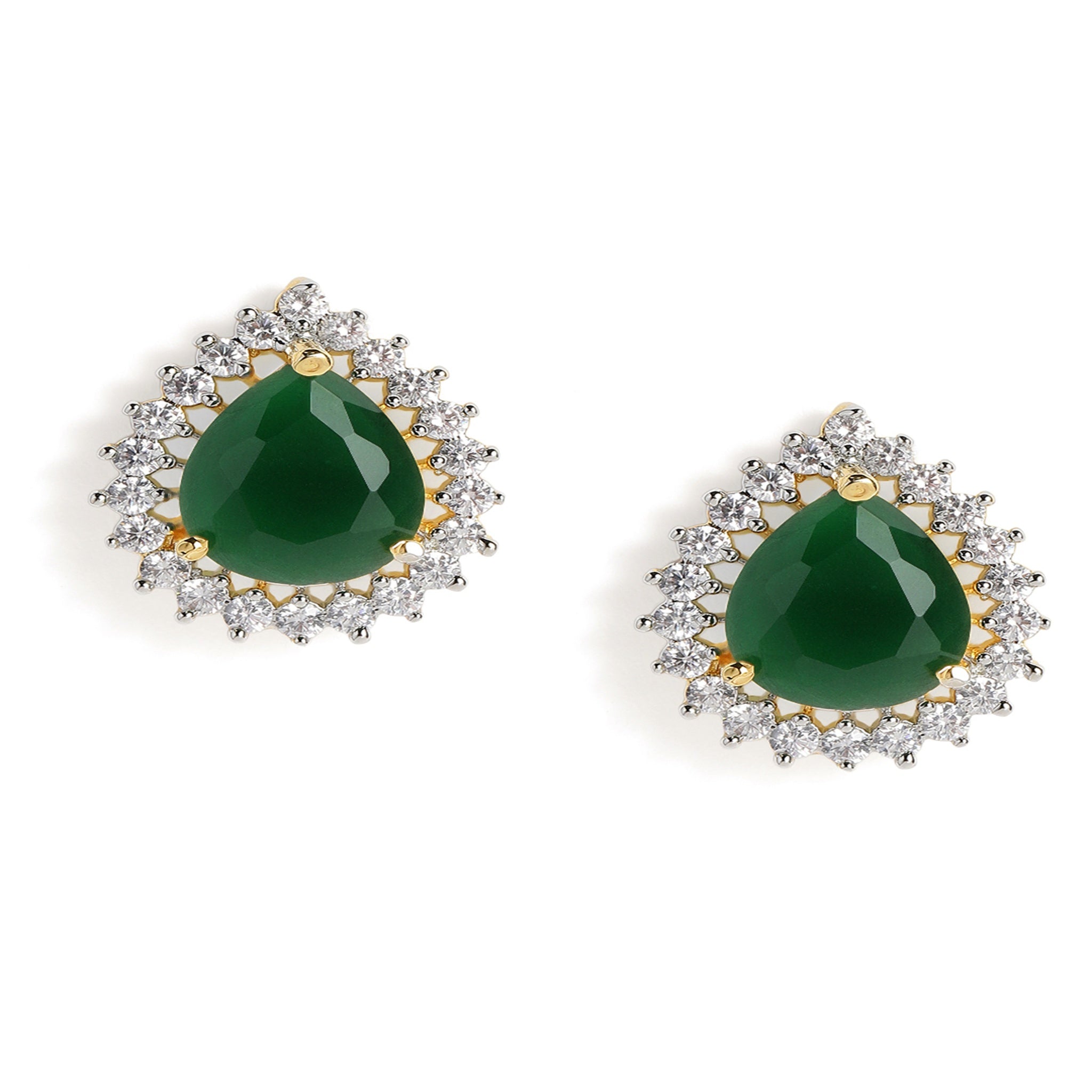 Gold Plated Green American Diamond Stud Earrings