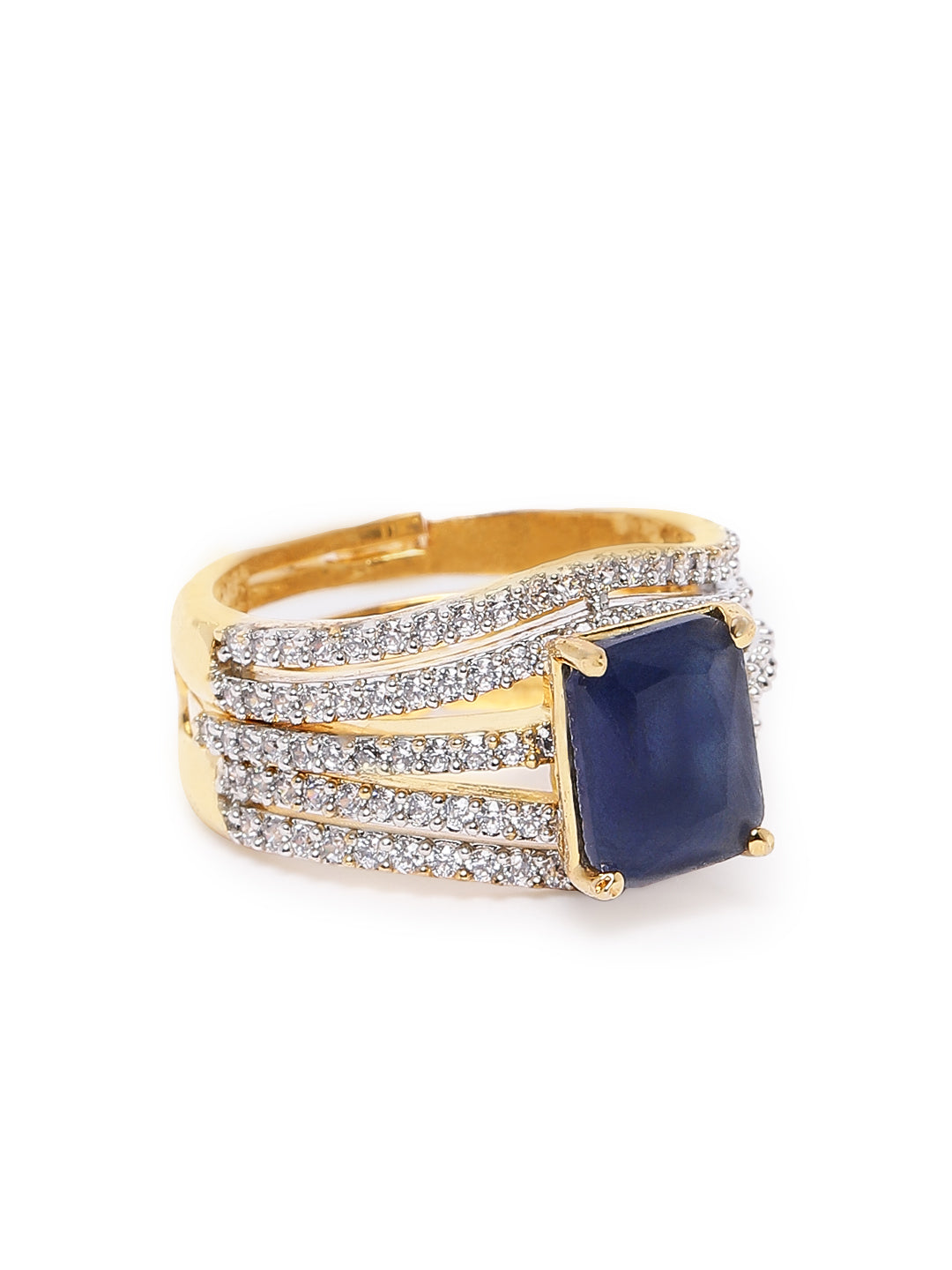 Lavish Giftz Radiant Blue Stone Cubic Zirconia Two-Tone Adjustable Ring