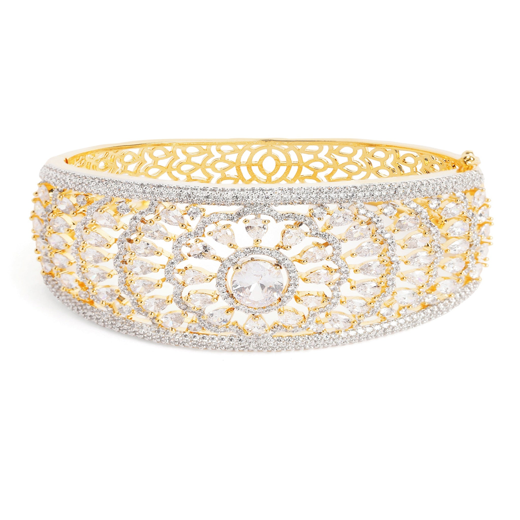 Women Cubic Zirconia Gold-Plated Kada Bracelet-White