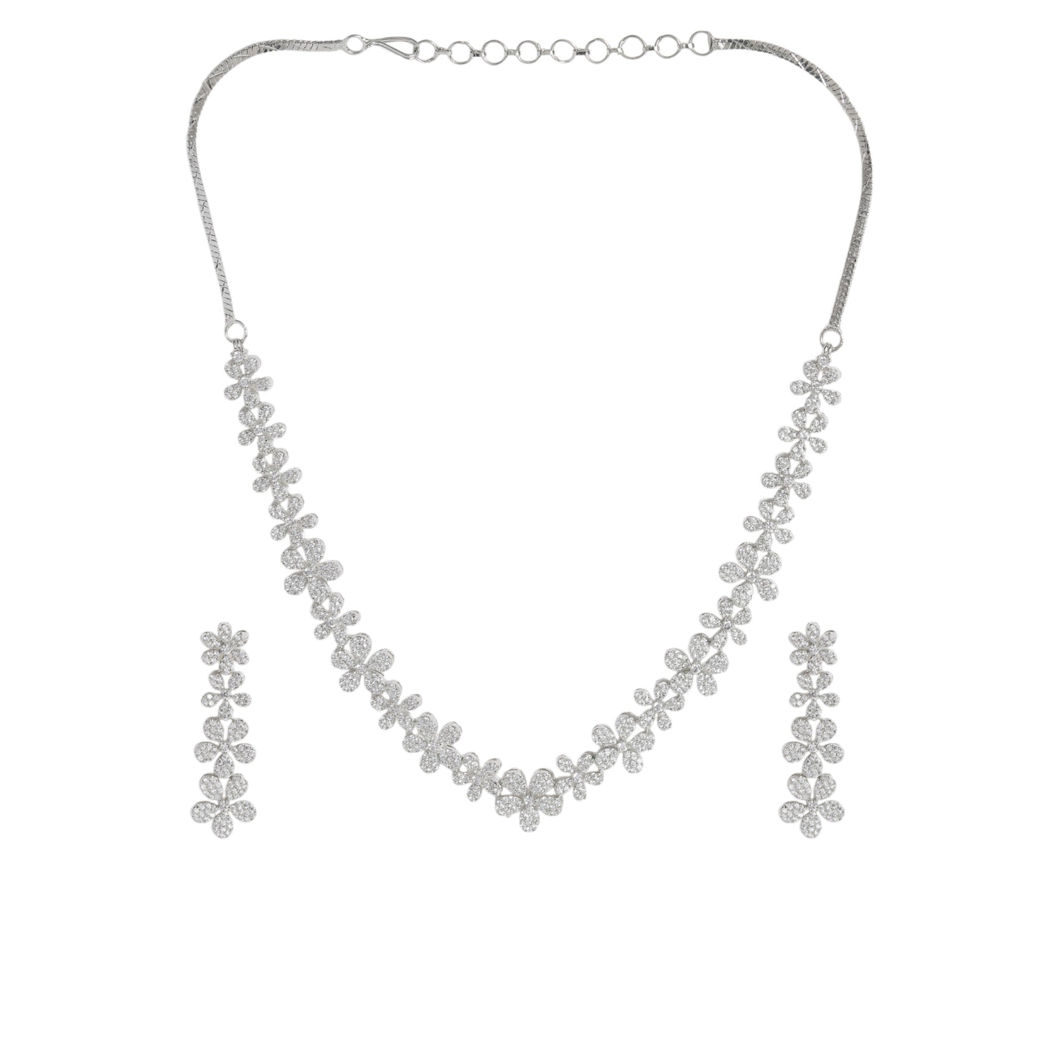 Rhodium-Plated Silver AD-Studded Jewellery Set