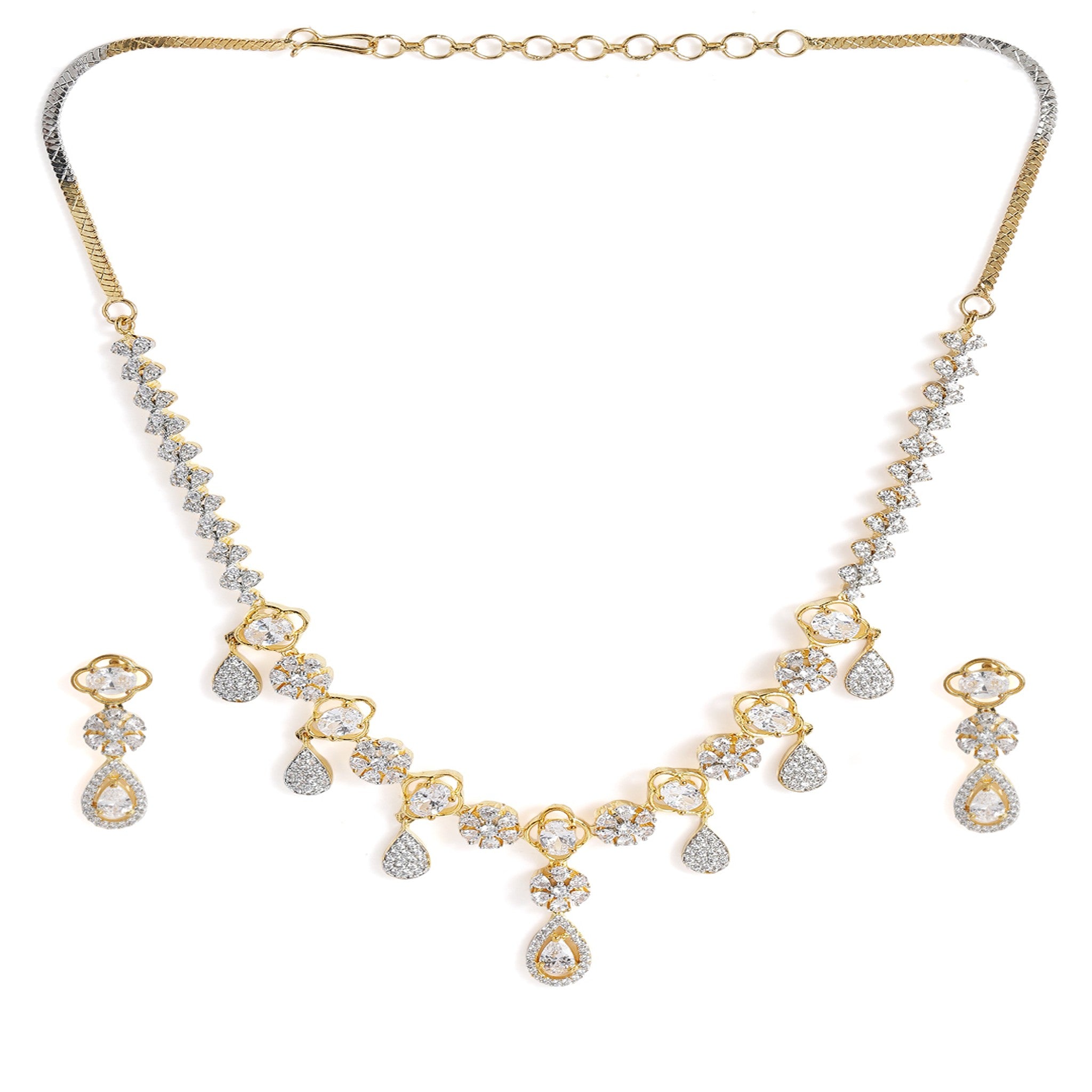 Gold Plated Flower White AD-Studded Jewellery Set