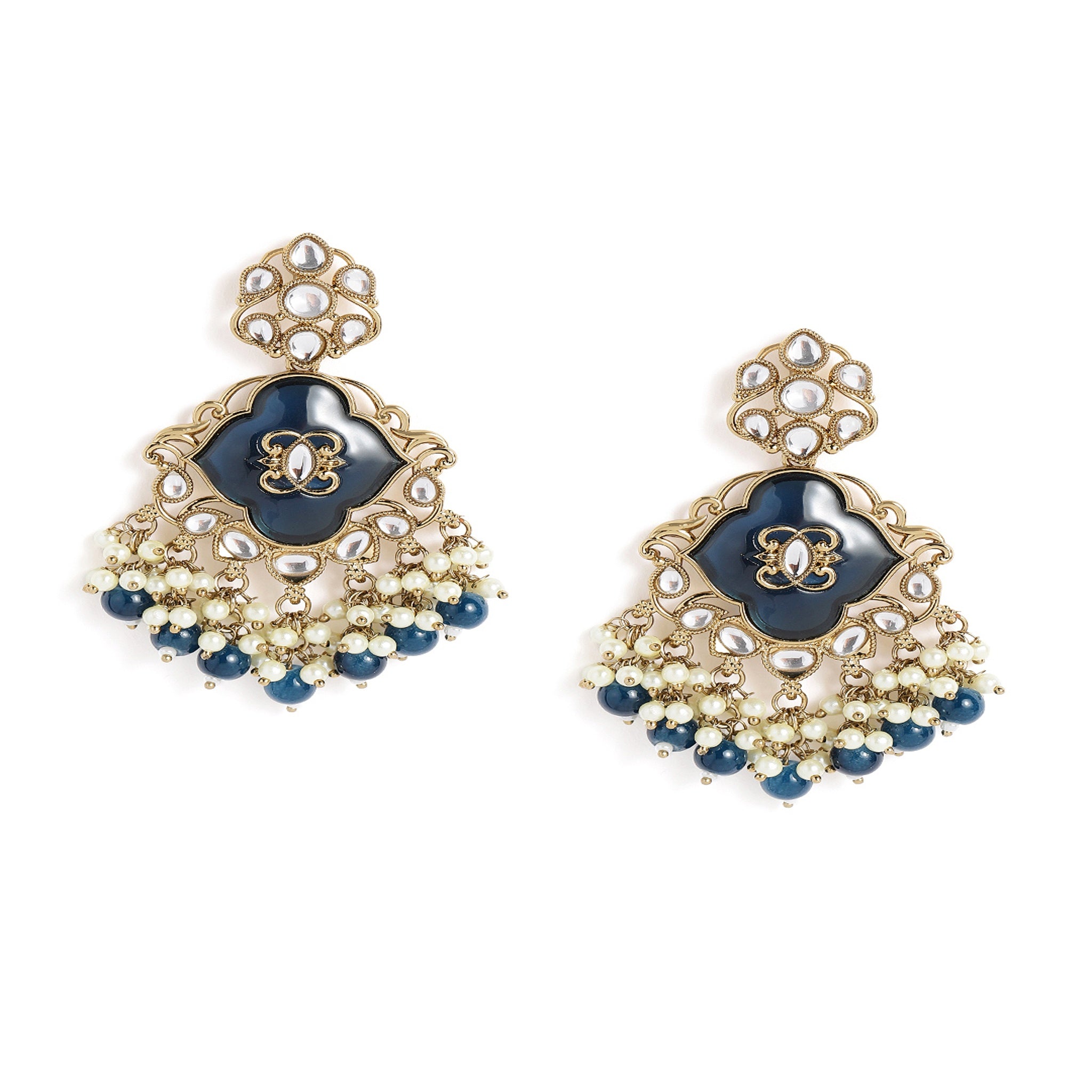 Gold Plated Peacock Blue Classic Earrings