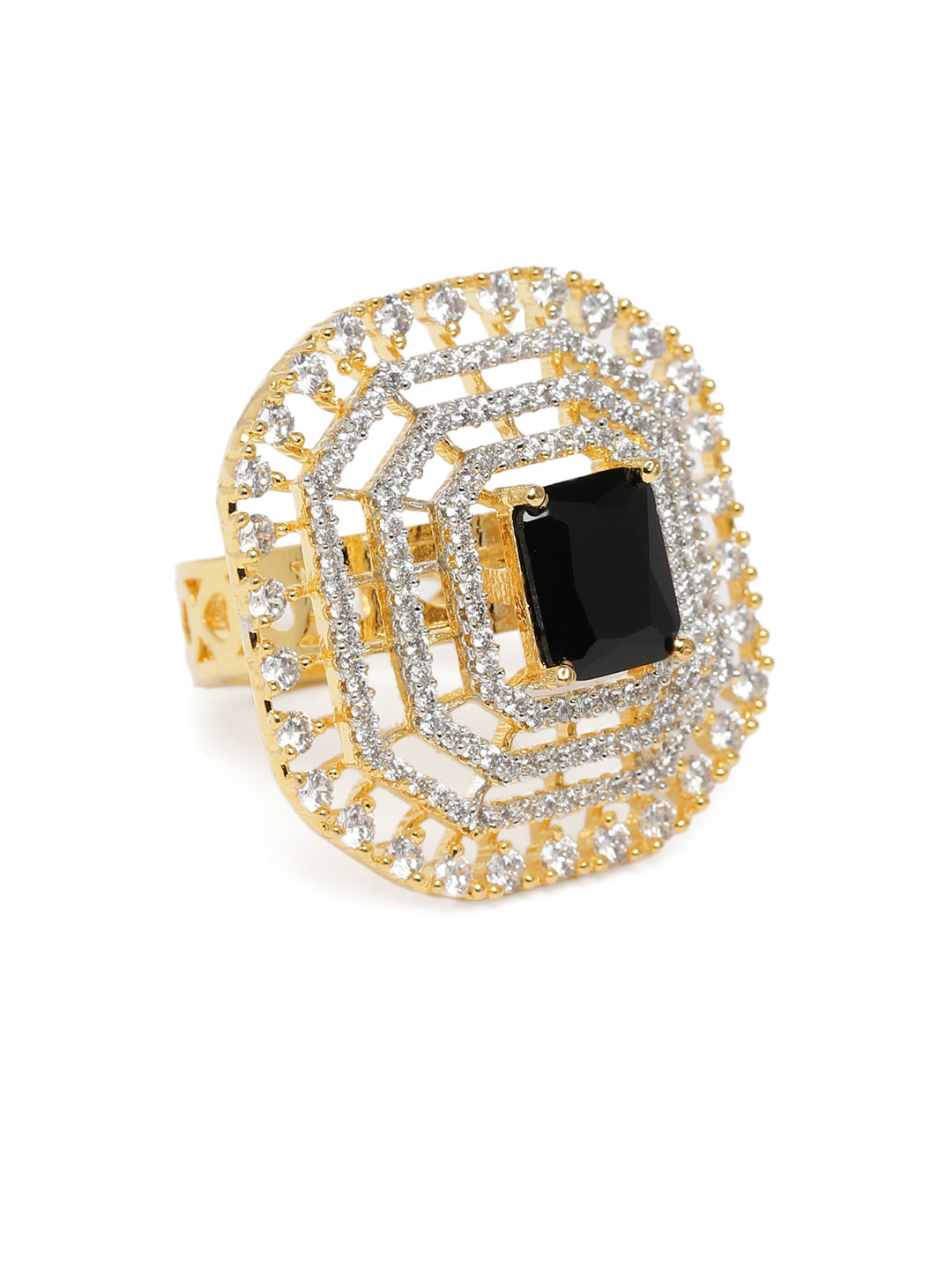 Lavish Giftz Radiant Classic Cubic Zirconia Ring with Two-Tone Plating - Black