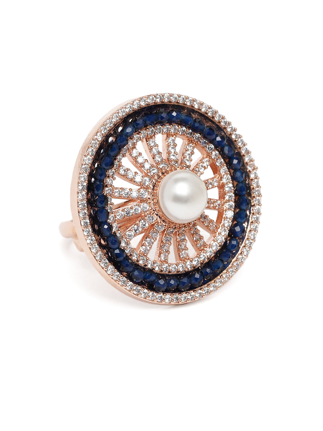 Lavish Giftz Empress Adjustable Ring With Rose Gold Plating - Blue