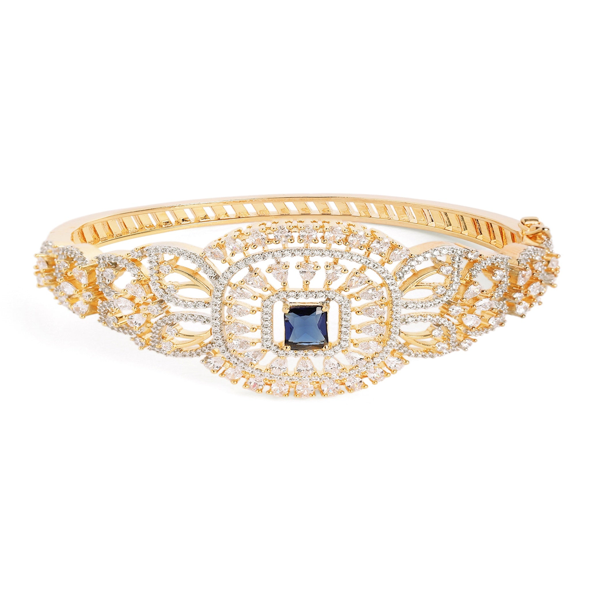 Women Cubic Zirconia Gold-Plated Kada Bracelet-Blue