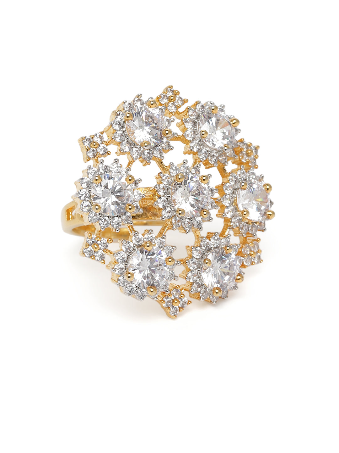 Lavish Giftz Gold Plated Selena Adjustable Cubic Zirconia Classic Statement Ring