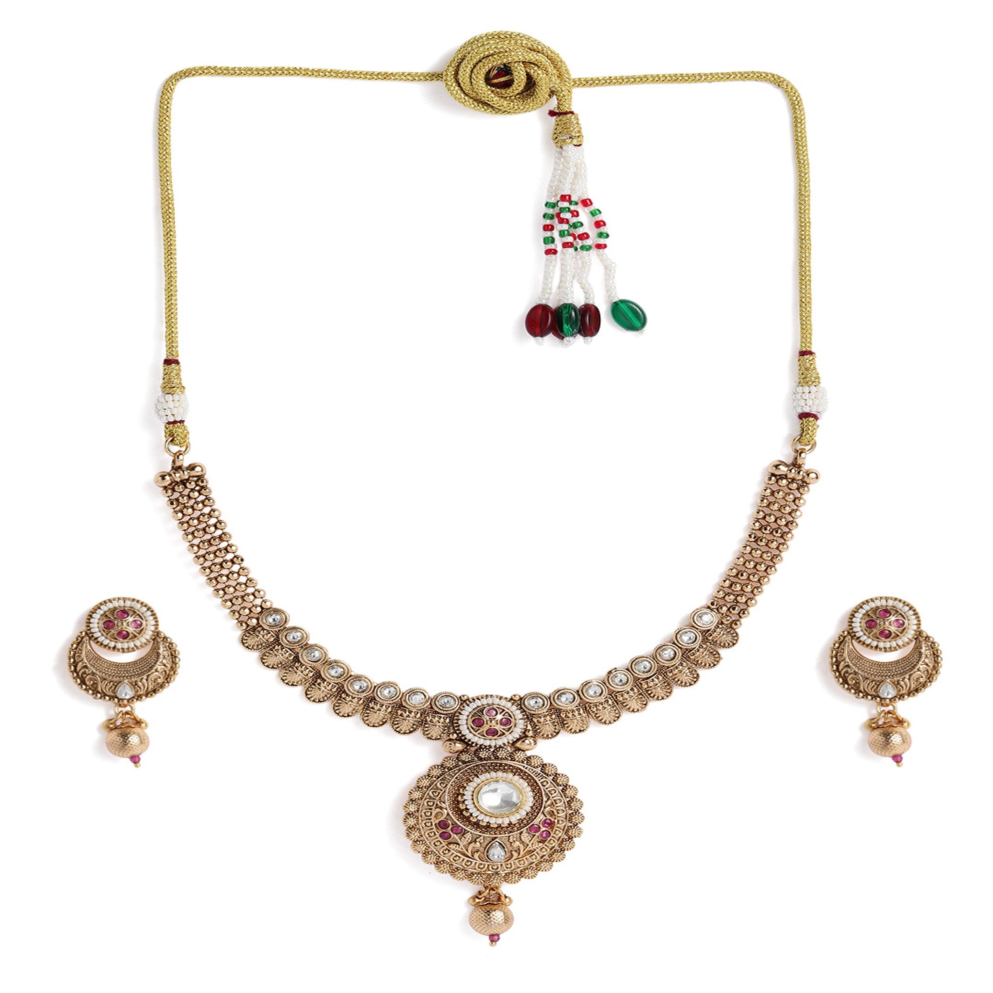 Gold Plated Antique Ruby Necklace Set
