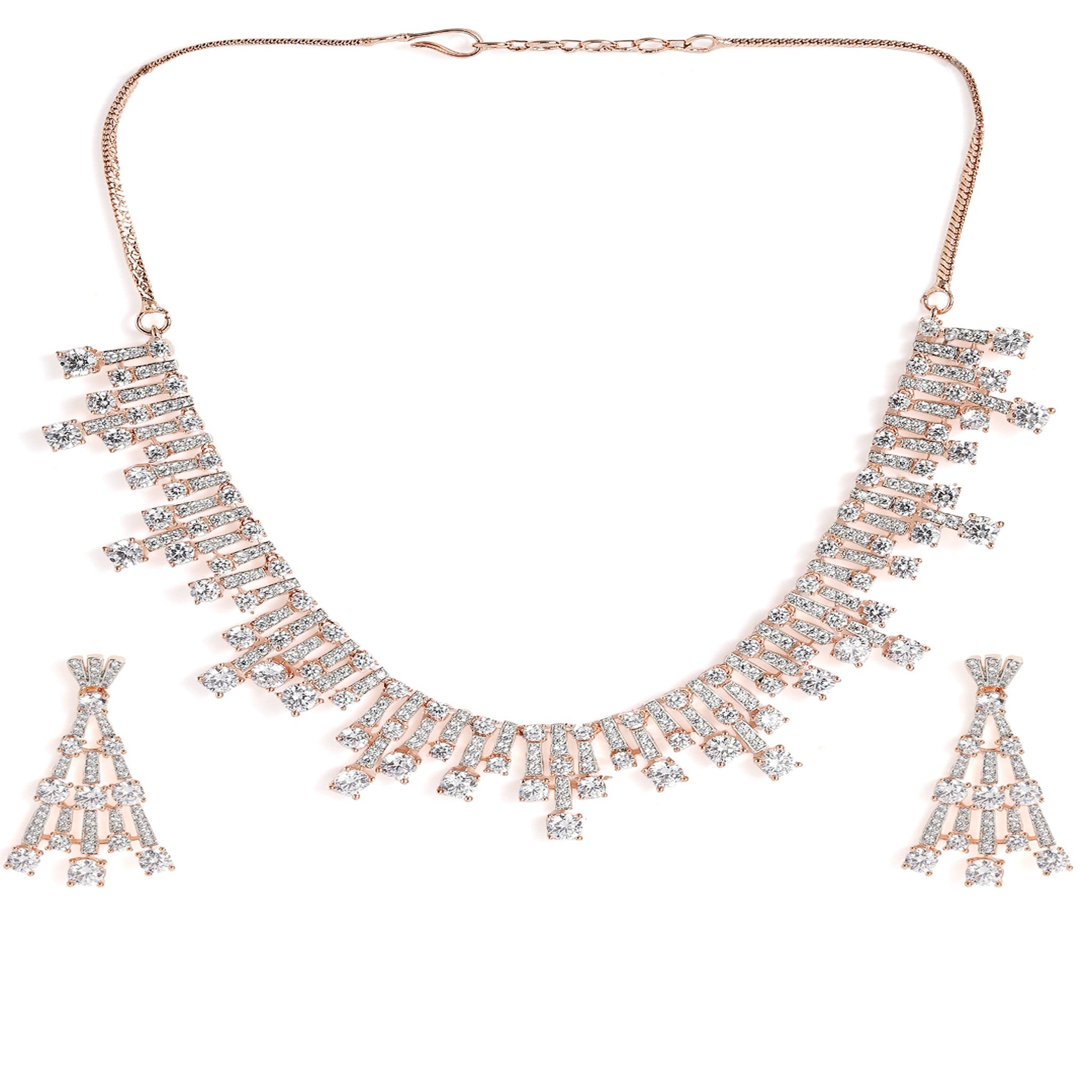 Rose Gold Plated White AD-Studded Jewellery Set