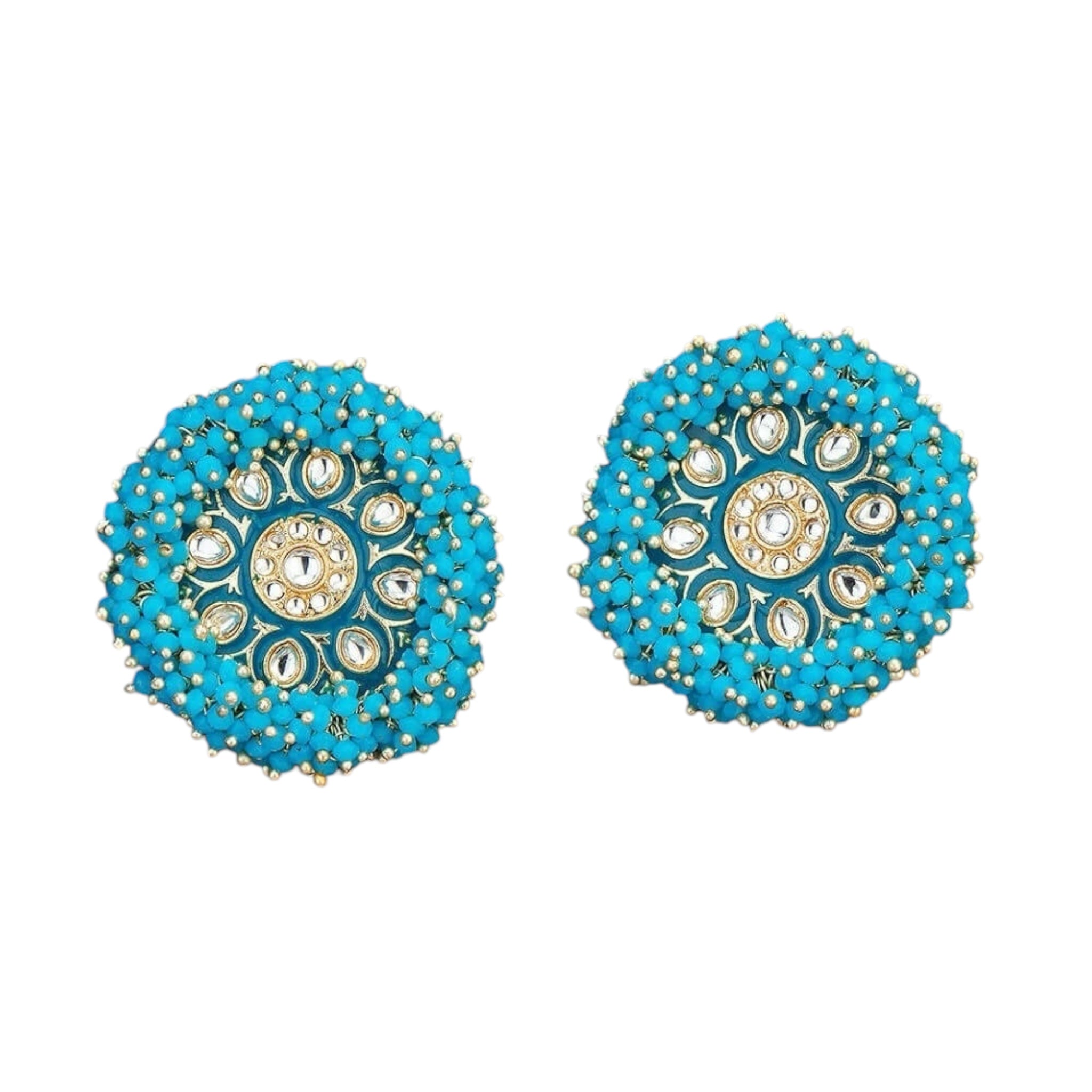 Lavish Giftz Gold Plated Indo Western Meenakari Stud Earrings - Aqua