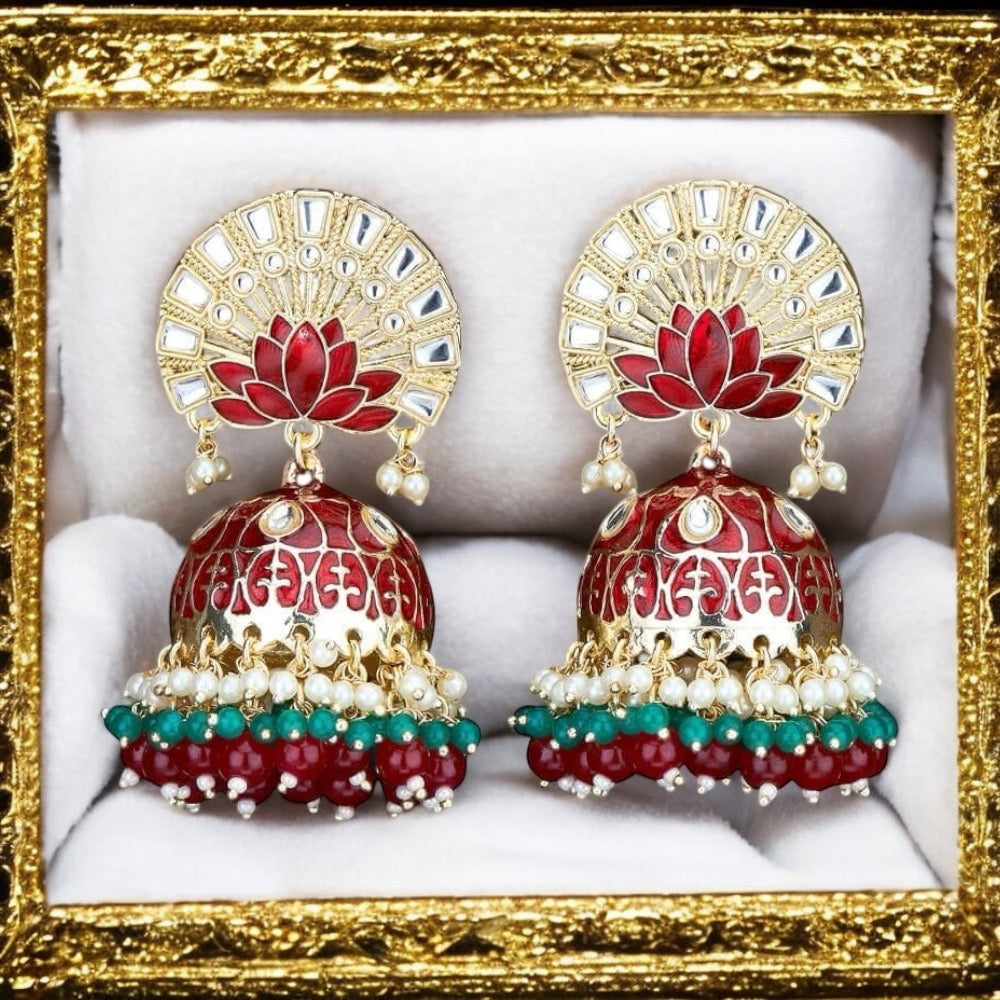 Lavish Giftz Gold Plated Indo Western Enamelled Meenakari Earrings - Maroon