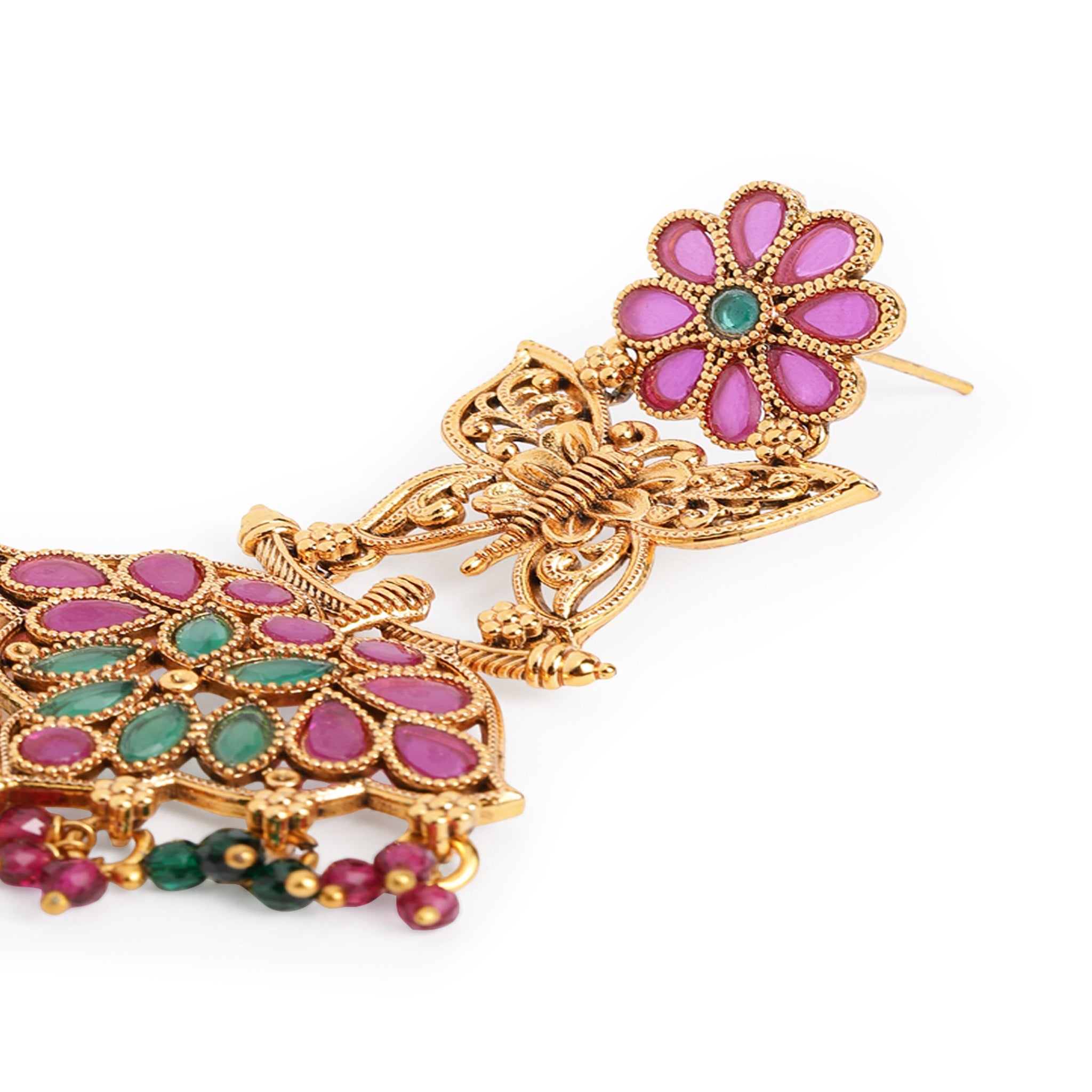 Gold-Plated Ruby Green Classic Drop Earrings