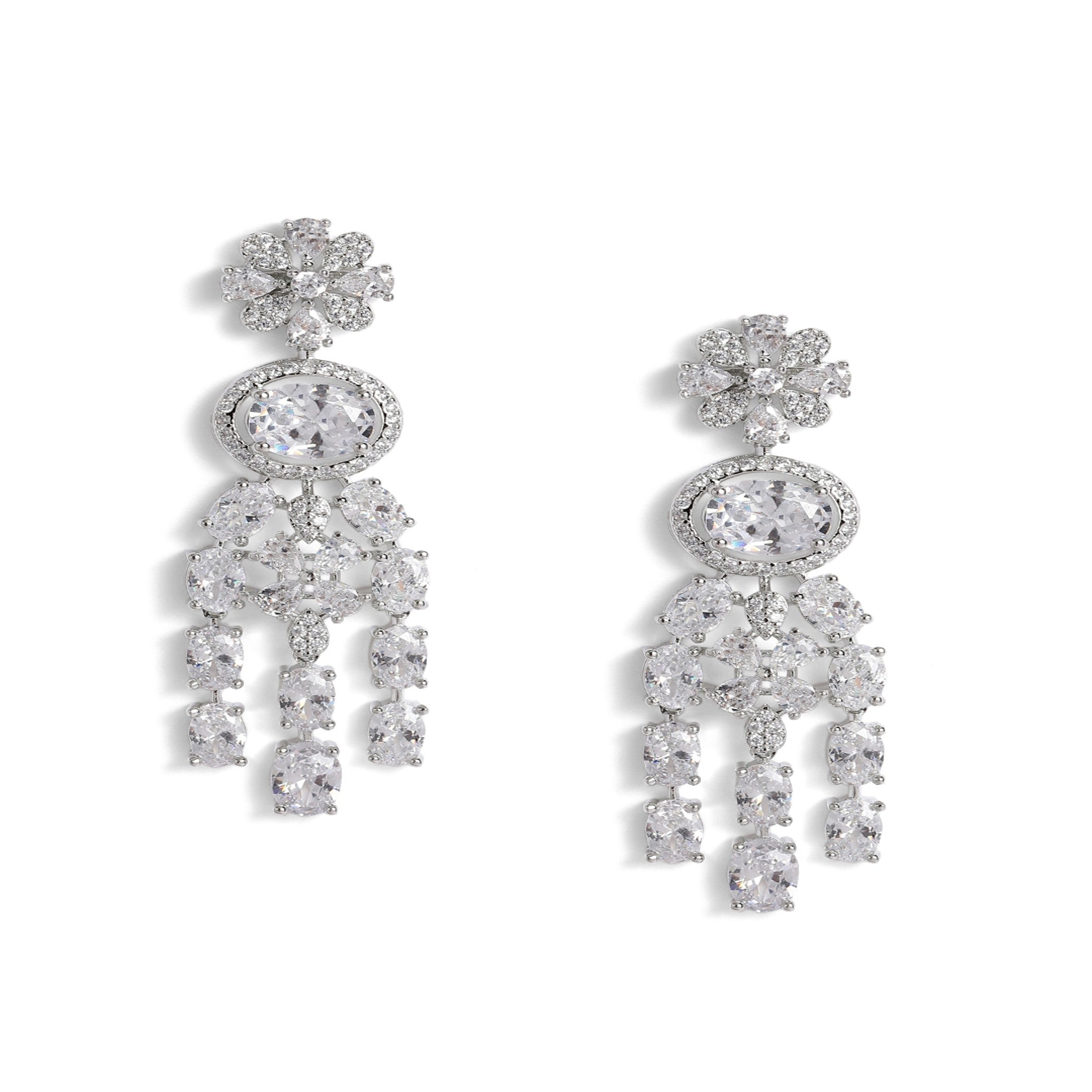 Rhodium-Plated Silver-Toned & White AD-Studded Jewellery Set