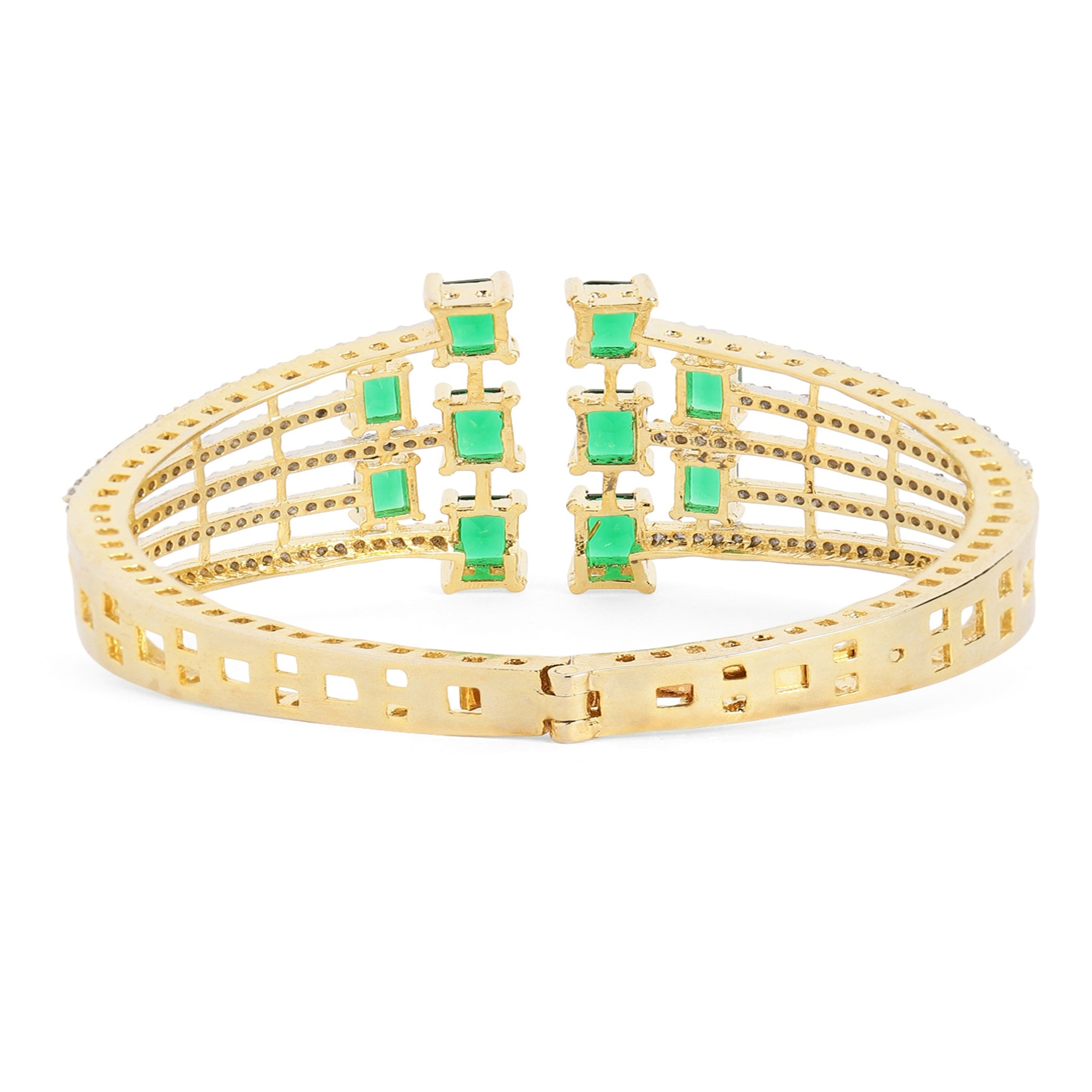 Women Cubic Zirconia Gold-Plated Kada Bracelet-Green